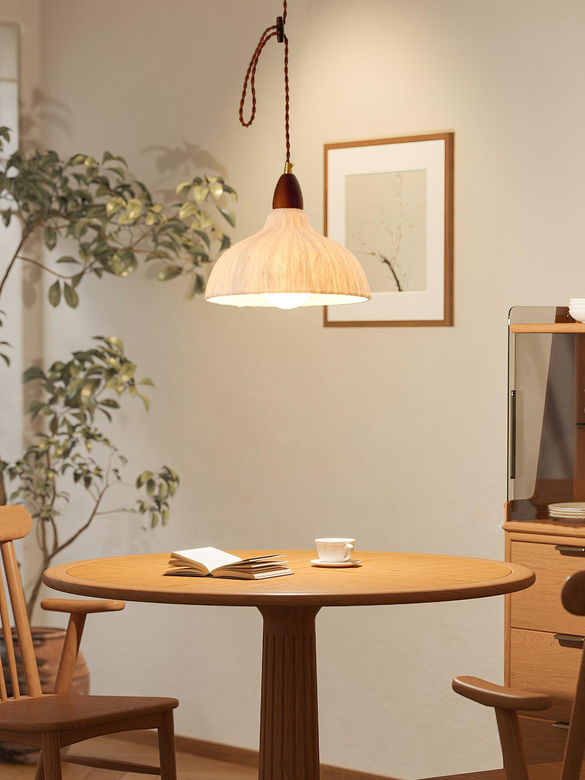 Vellara Papier & Bois Pendentif Lampe - Neutralighting