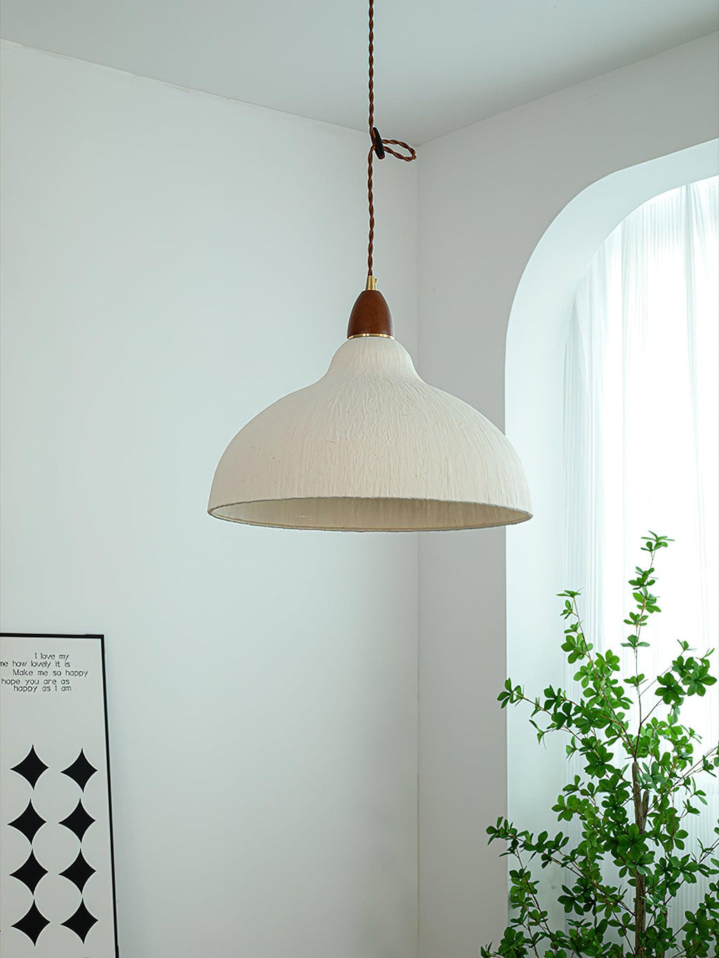 Vellara Papier & Bois Pendentif Lampe - Neutralighting