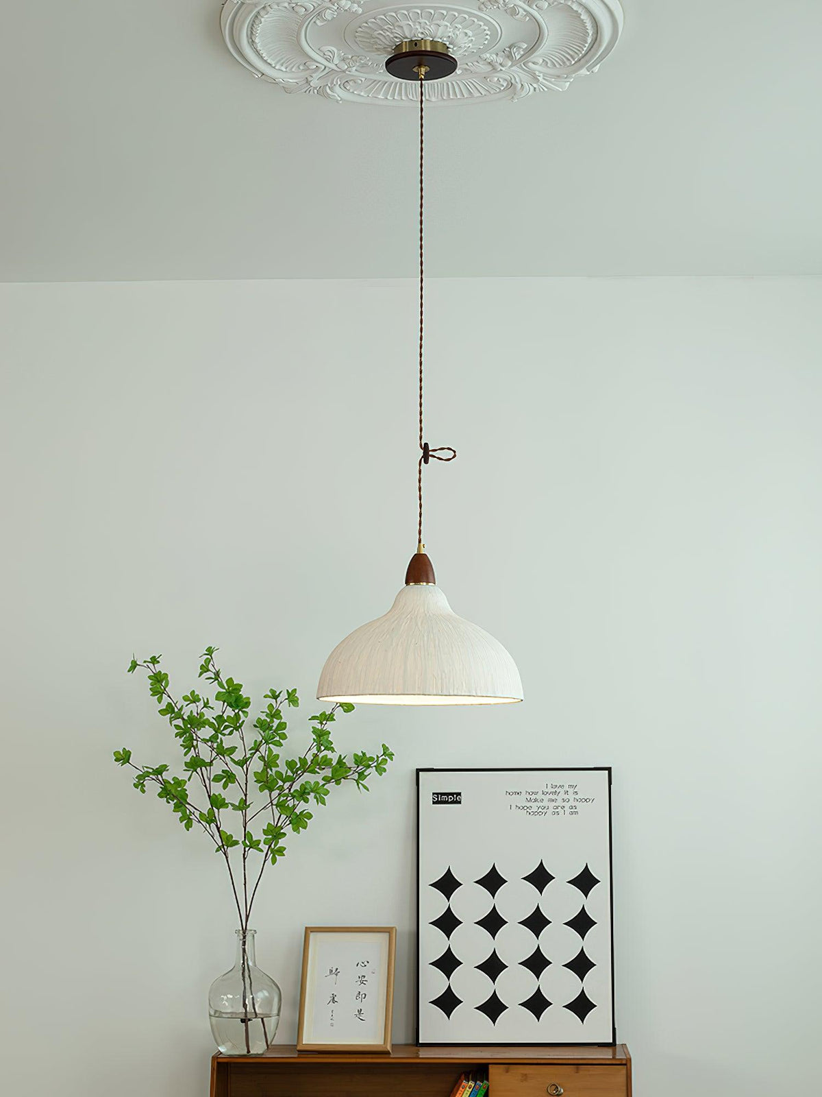 Vellara Papier & Bois Pendentif Lampe - Neutralighting