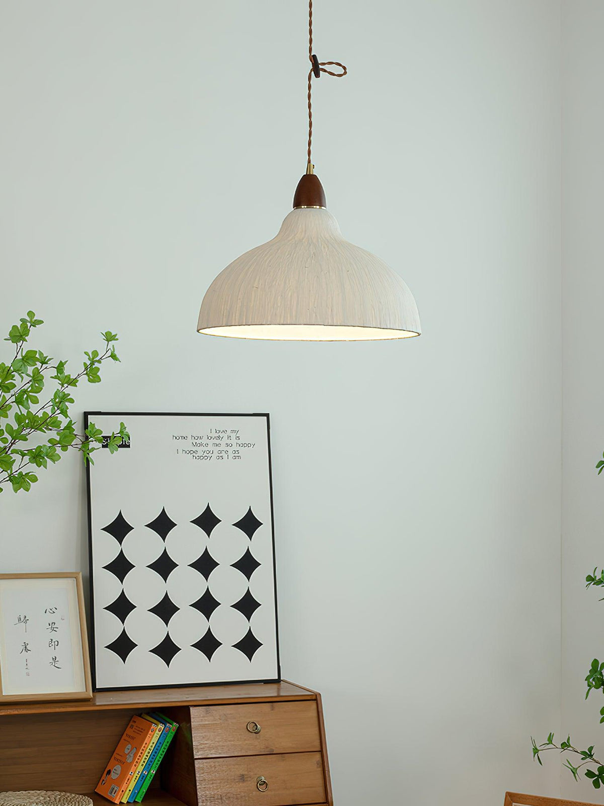 Vellara Papier & Bois Pendentif Lampe - Neutralighting
