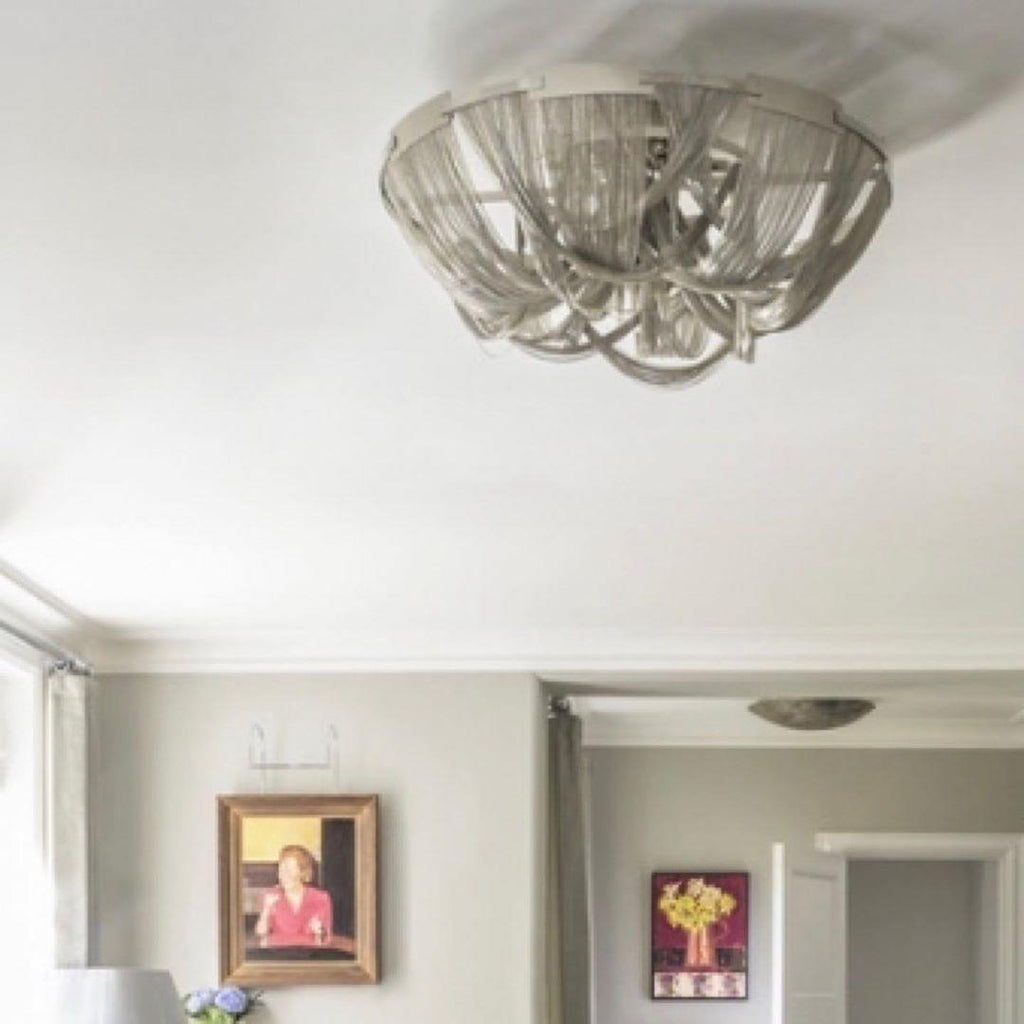 Lustra Plafonnier Frange Chaîne Cadre Nickel - Neutralighting