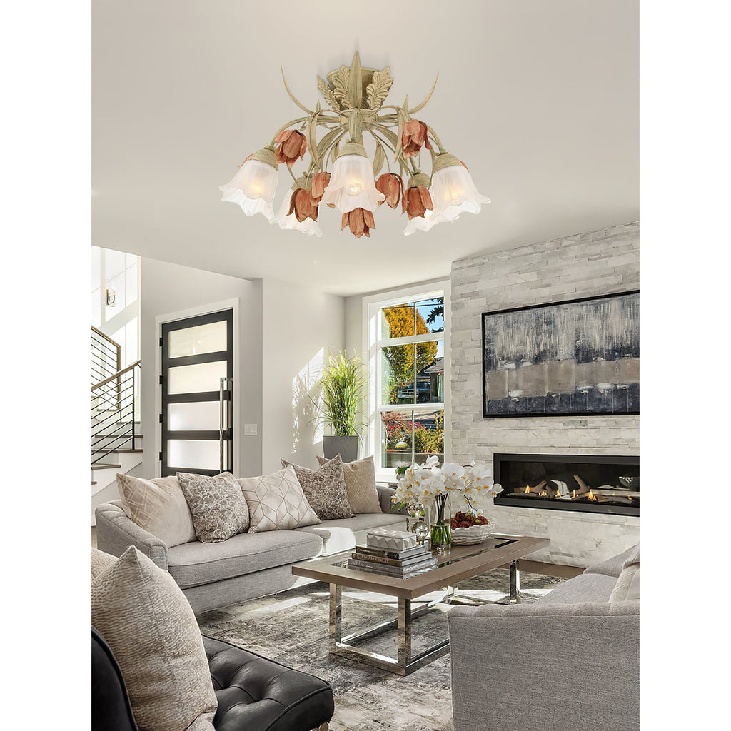 Veshael Élégance Art Sage Rose Verre Plafonnier - Neutralighting