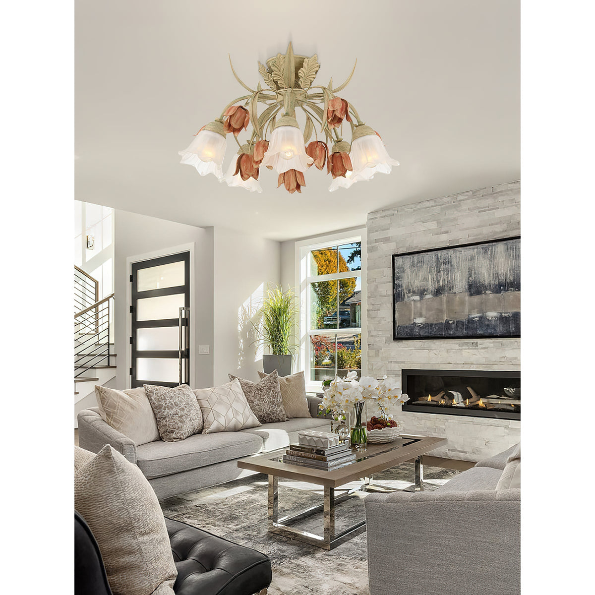 Veshael Élégance Art Sage Rose Verre Plafonnier - Neutralighting