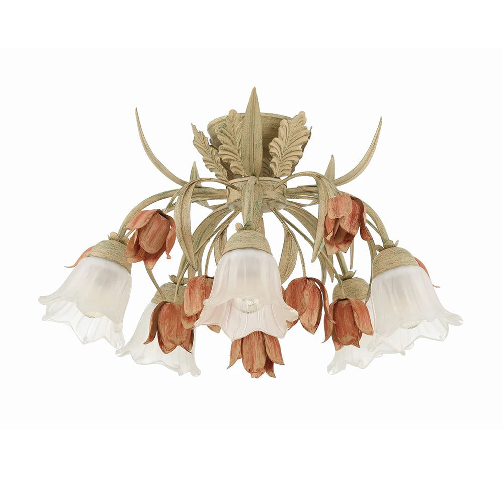 Veshael Élégance Art Sage Rose Verre Plafonnier - Neutralighting