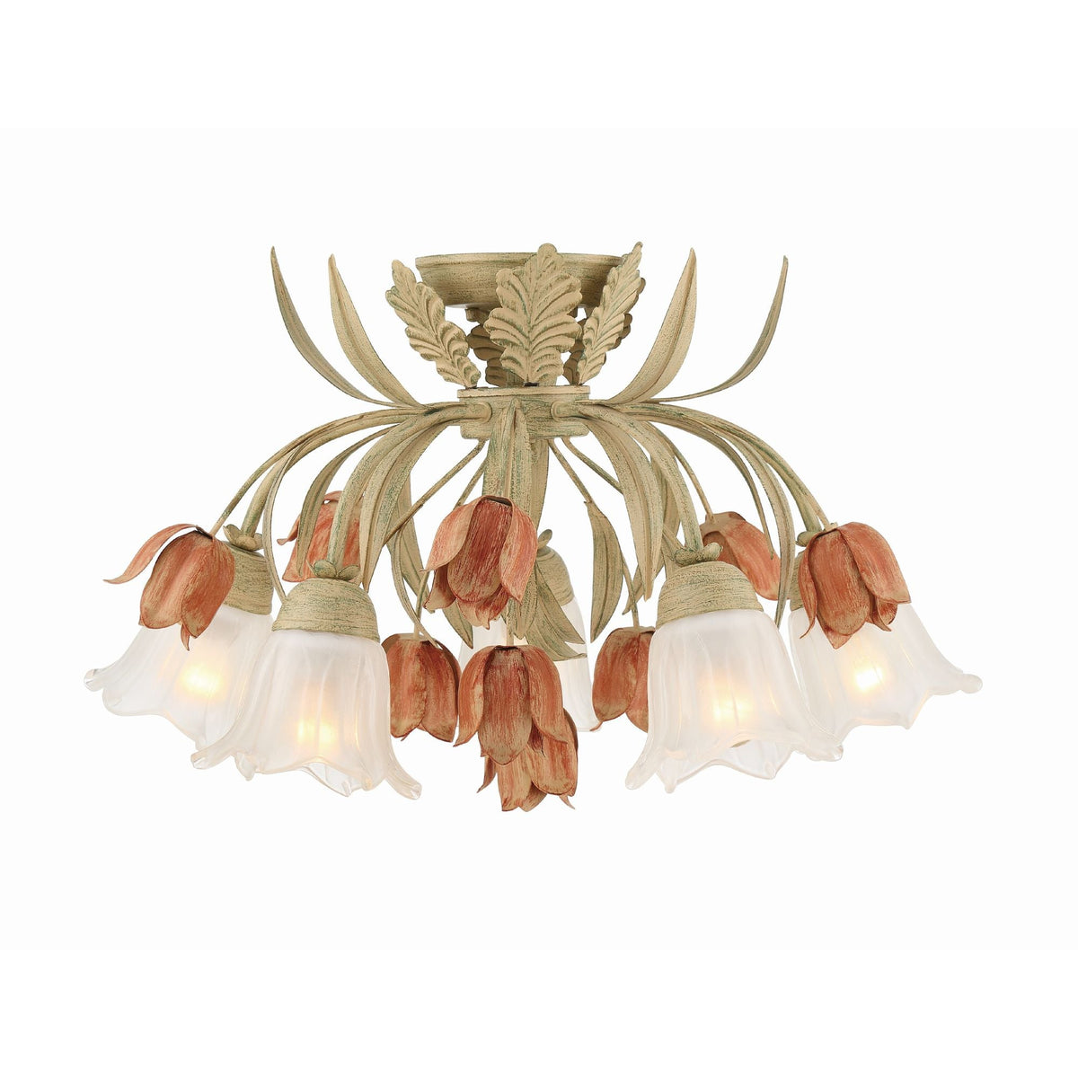 Veshael Élégance Art Sage Rose Verre Plafonnier - Neutralighting
