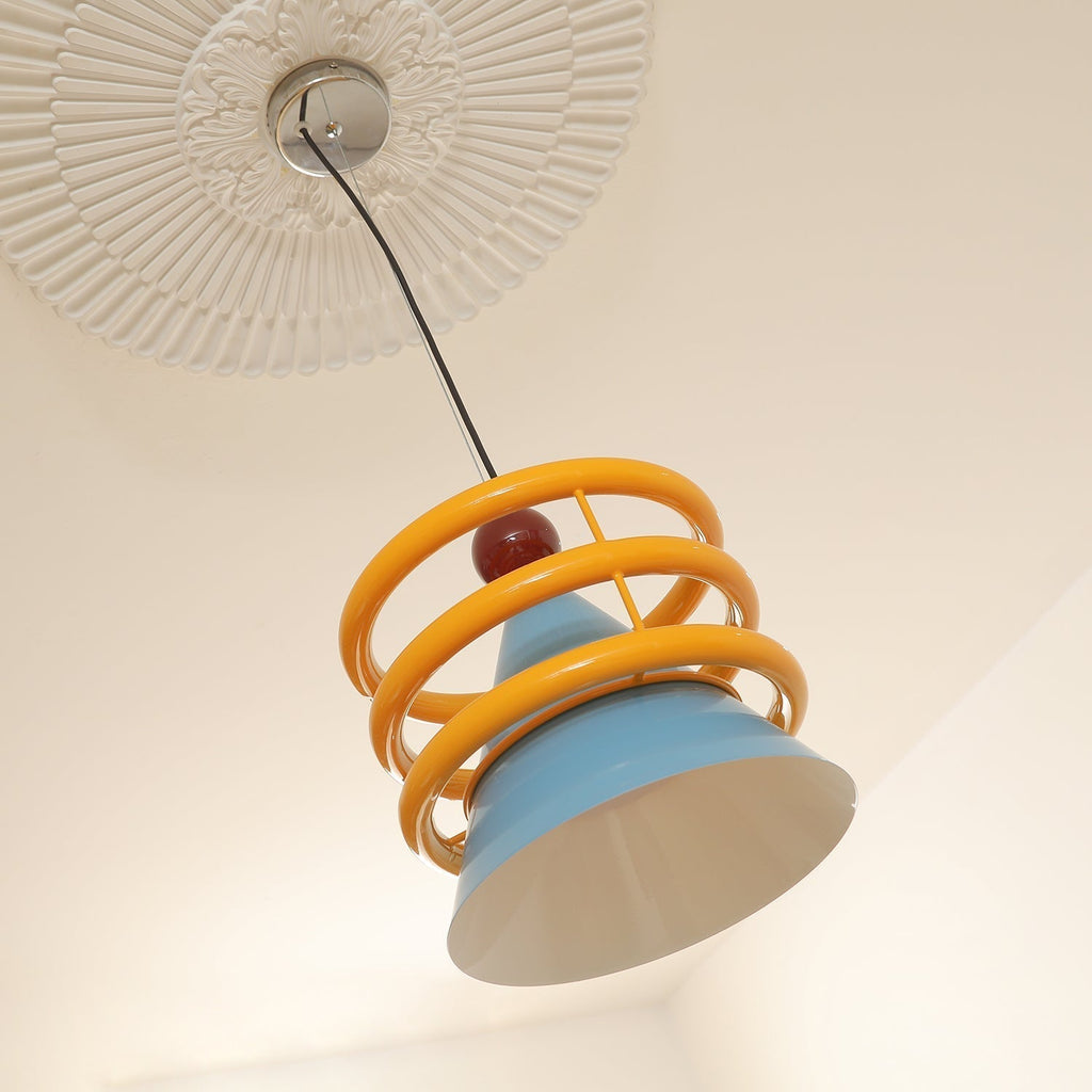 Sowden Lampe Pendentive Cône Bleu Anneaux Orange - Neutralighting