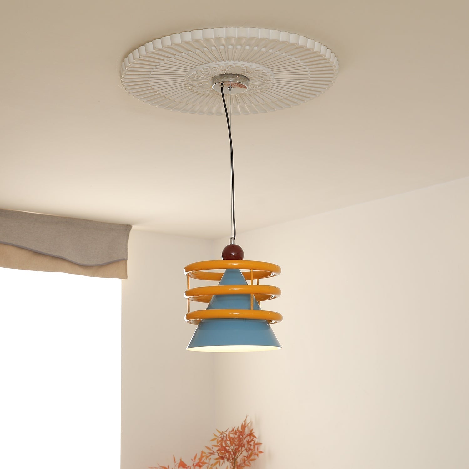 Sowden Lampe Pendentive Cône Bleu Anneaux Orange - Neutralighting