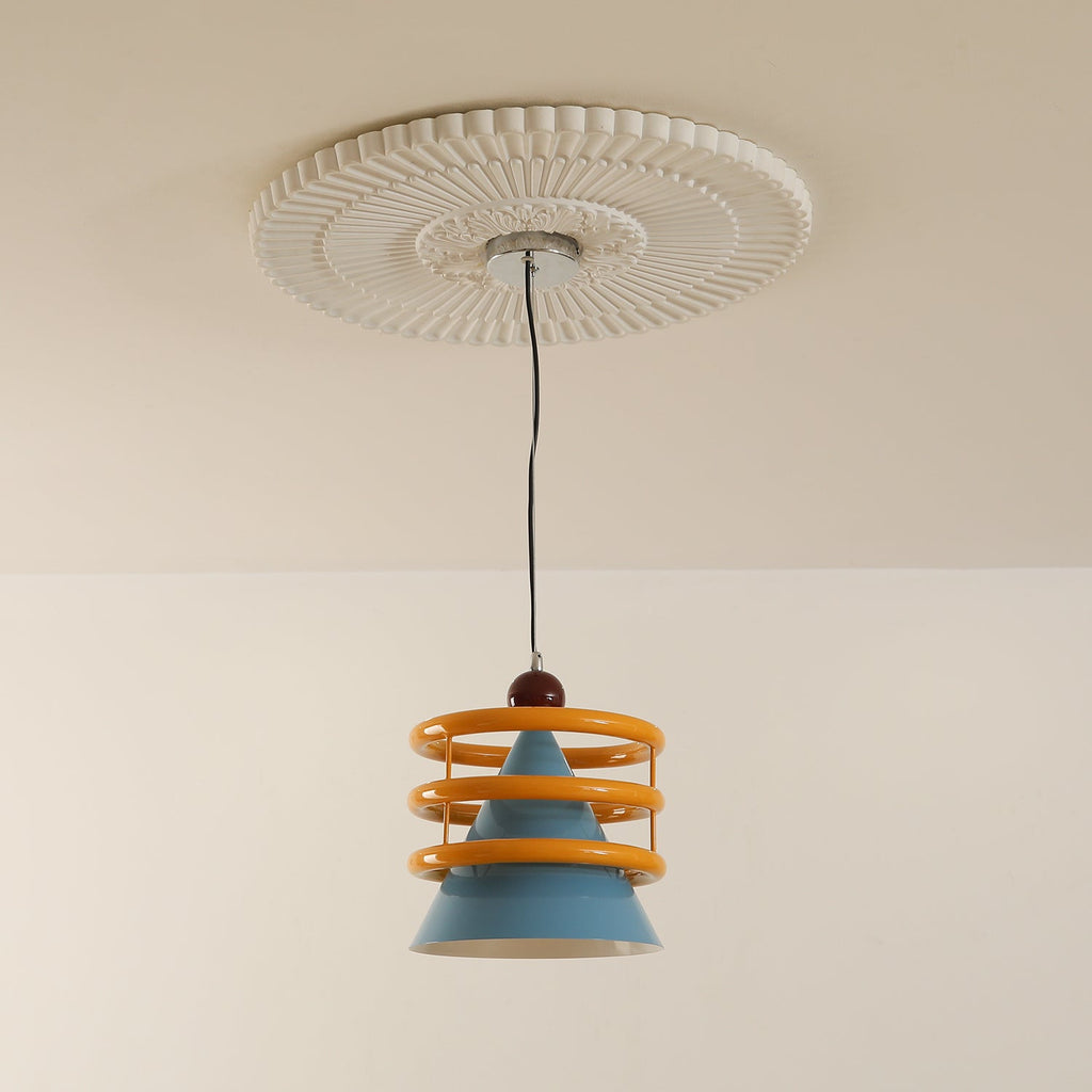 Sowden Lampe Pendentive Cône Bleu Anneaux Orange - Neutralighting