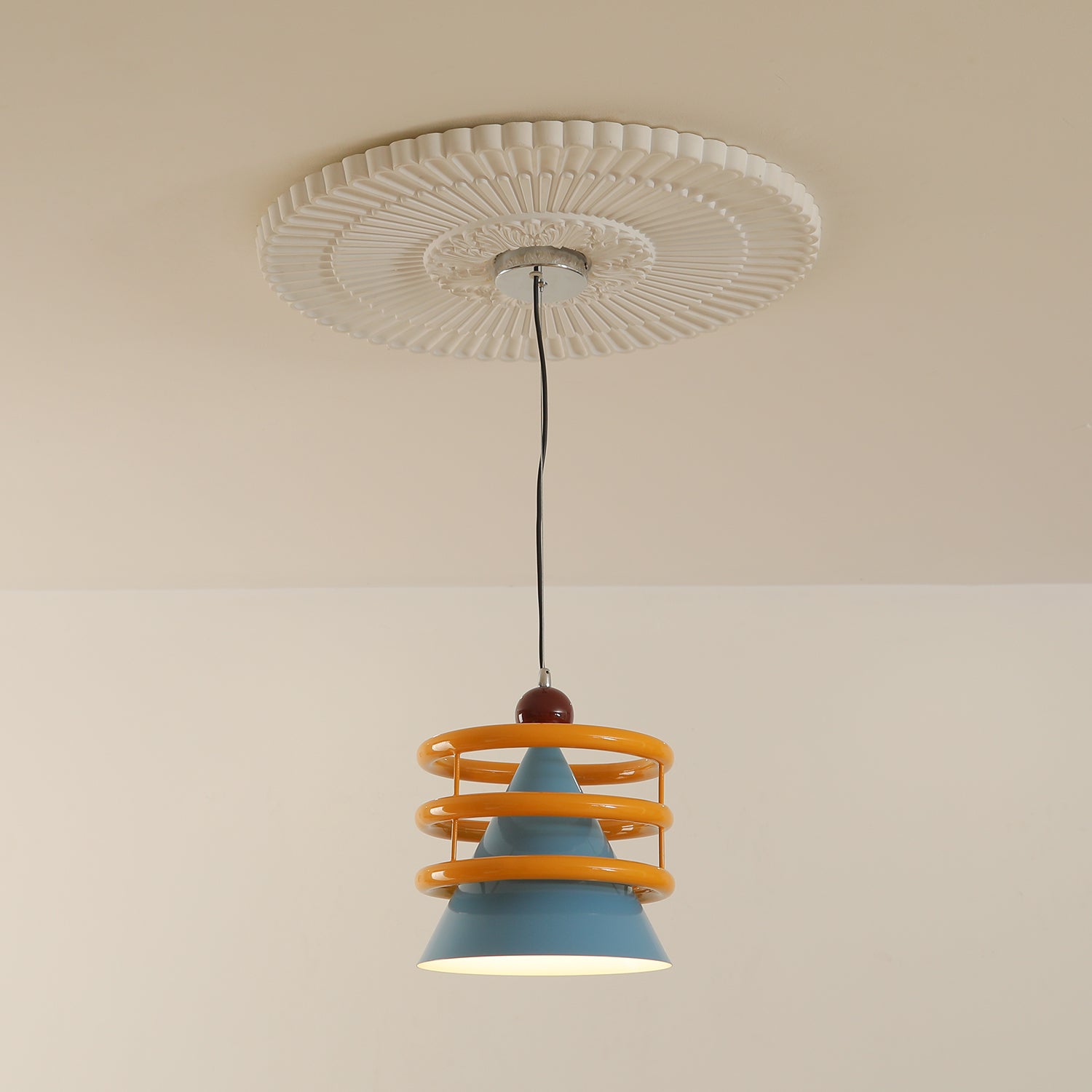 Sowden Lampe Pendentive Cône Bleu Anneaux Orange - Neutralighting