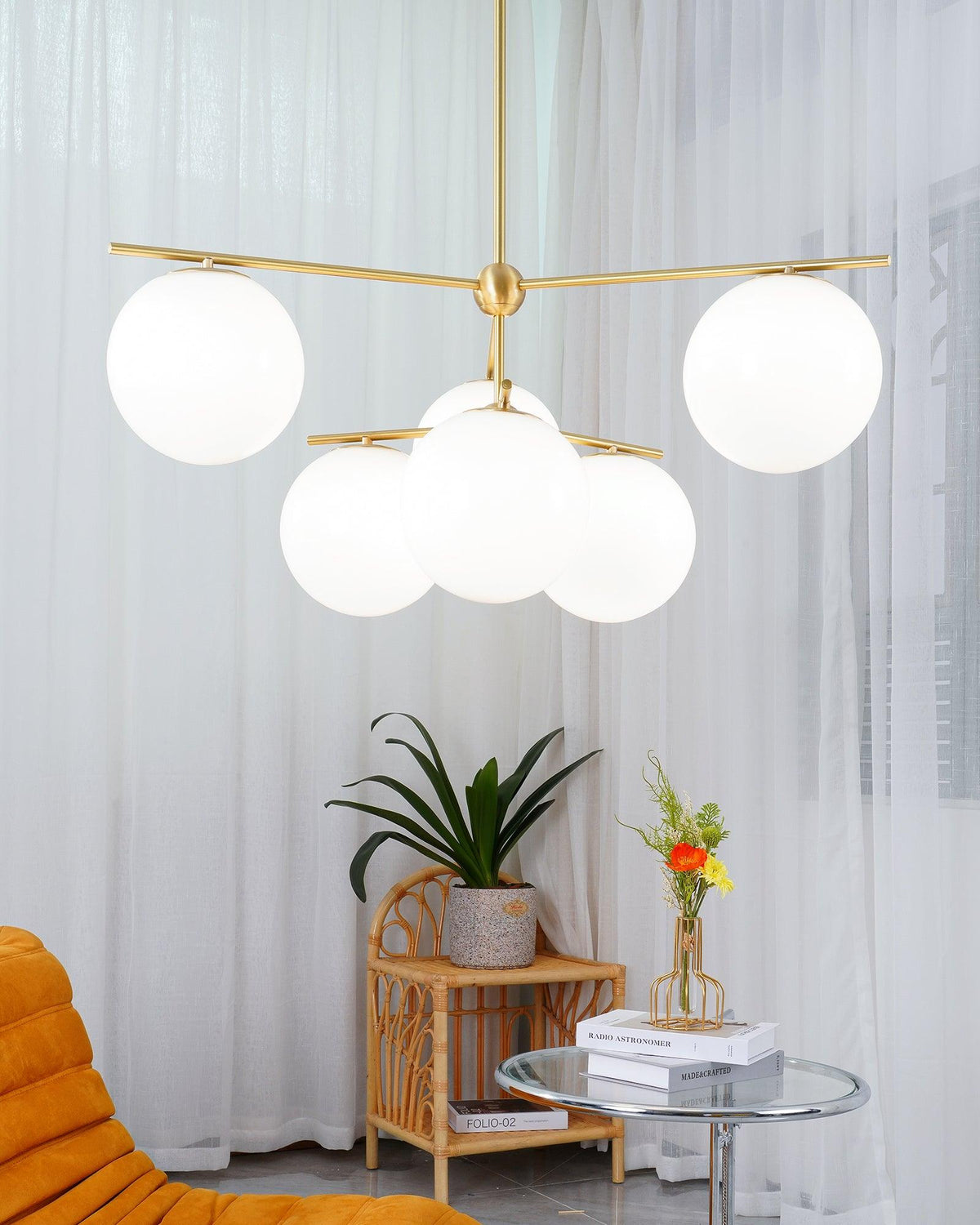 Lustra Chandelier Sphère & Tige Moderne Or LED - Neutralighting