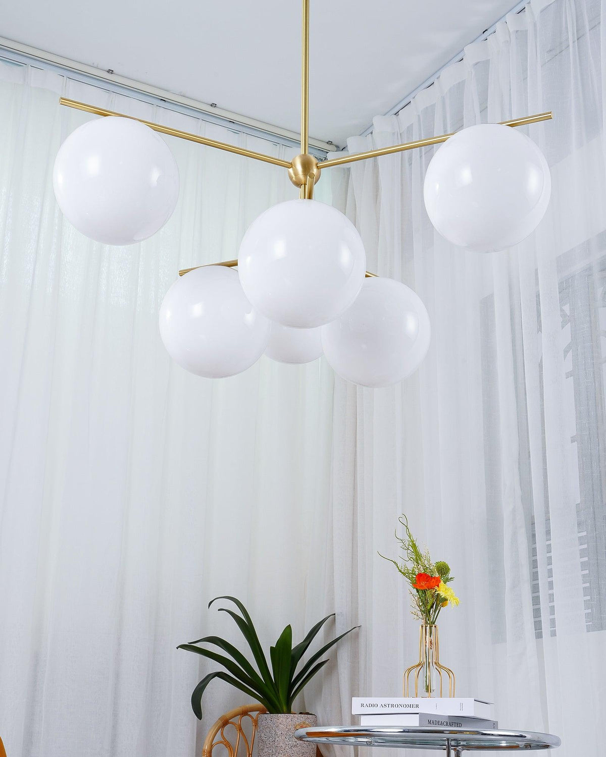Lustra Chandelier Sphère & Tige Moderne Or LED - Neutralighting
