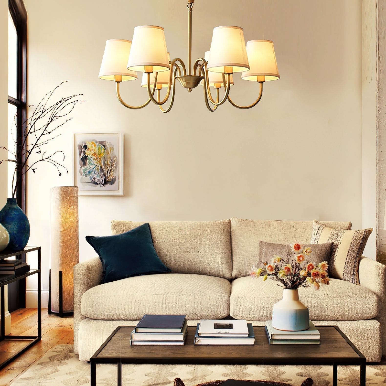 Stacey Chandelier en Tissu Traditionnel Vieilli - Neutralighting