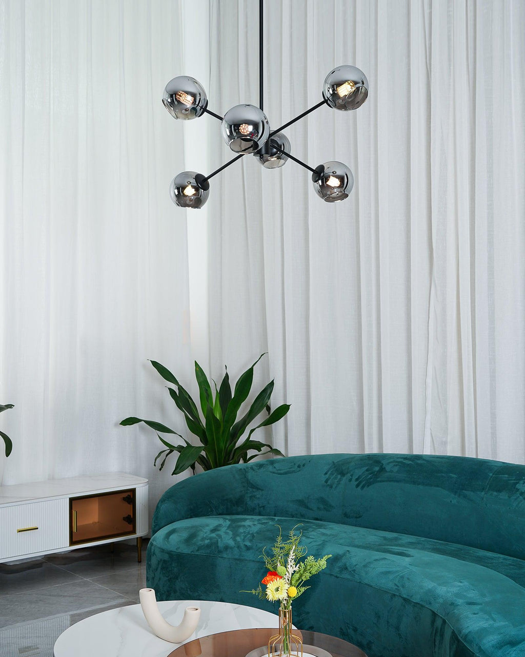 Solara Chandelier en Verre Décalé à 6 Lumières - Neutralighting