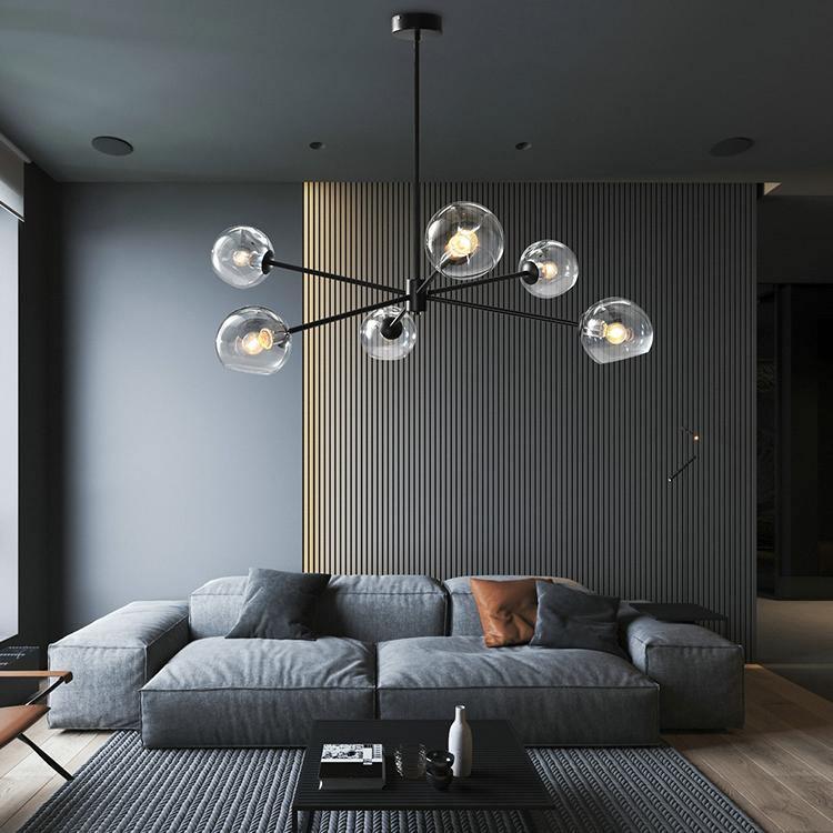 Solara Chandelier en Verre Décalé à 6 Lumières - Neutralighting