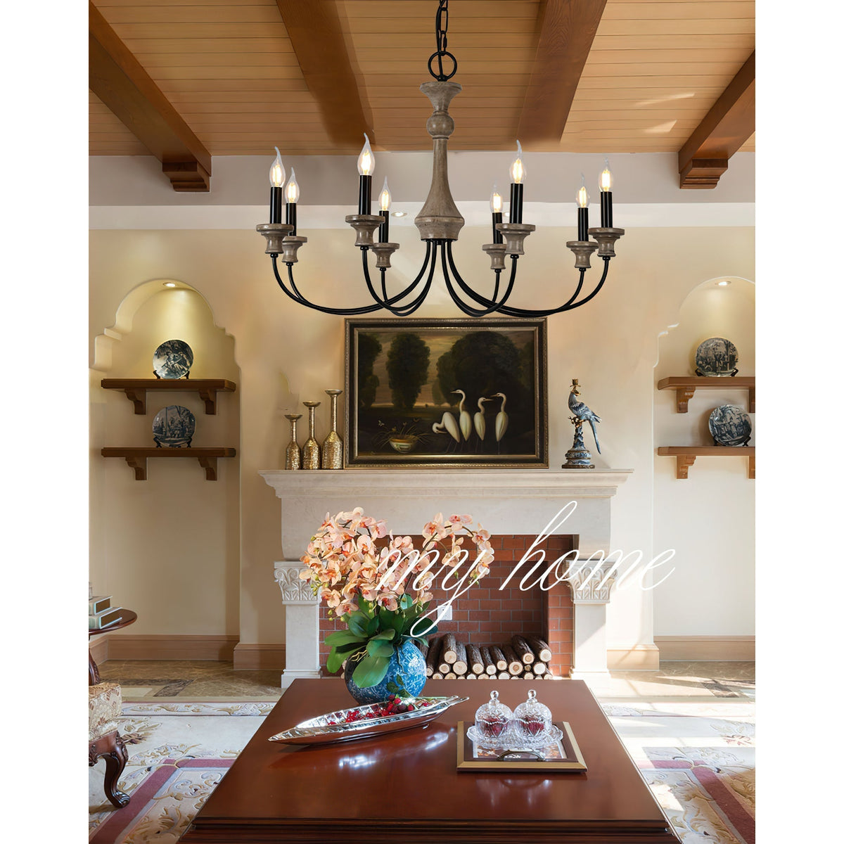 Zatheora Ancien Poussière D'étoiles Bois Métal Lustre - Neutralighting