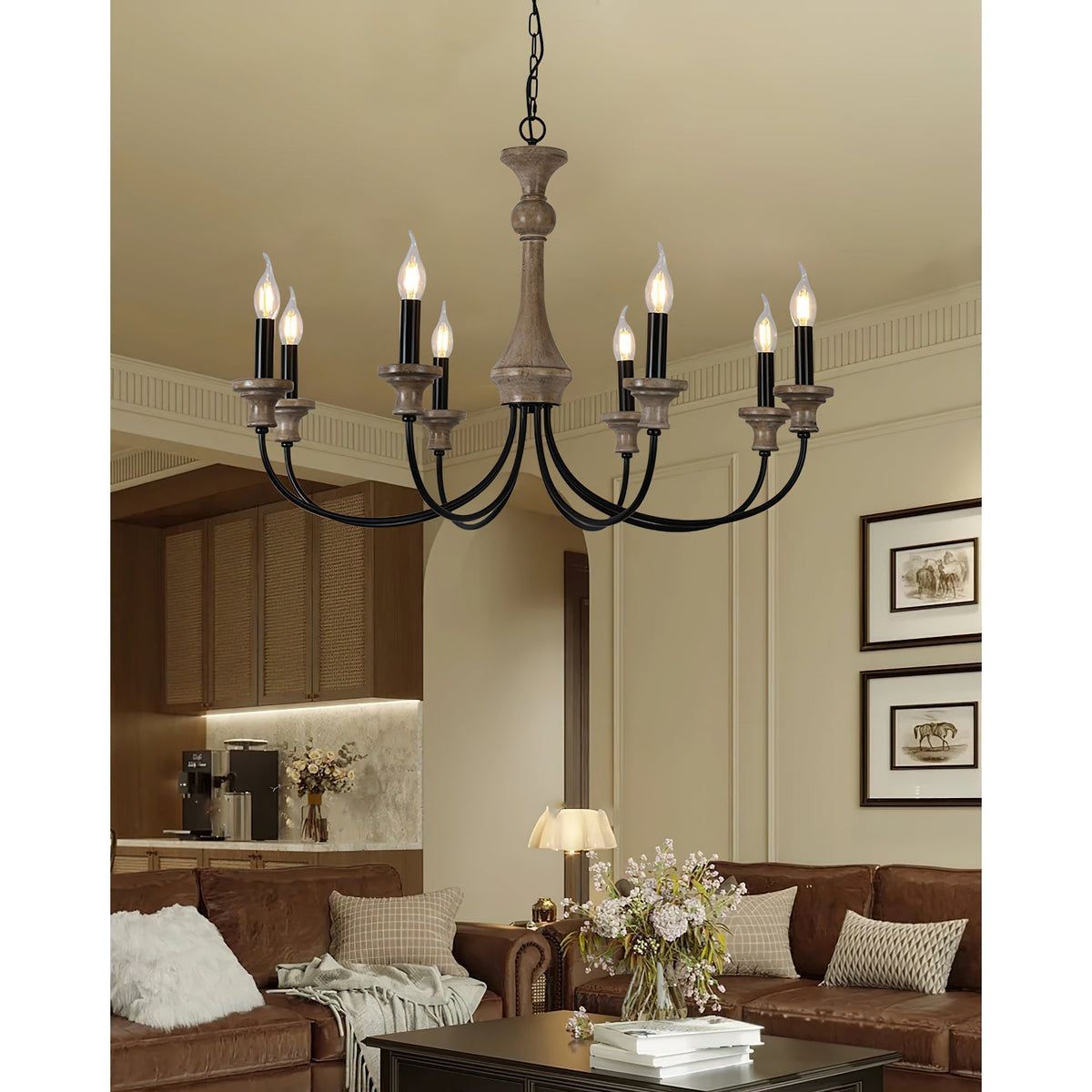 Zatheora Ancien Poussière D'étoiles Bois Métal Lustre - Neutralighting
