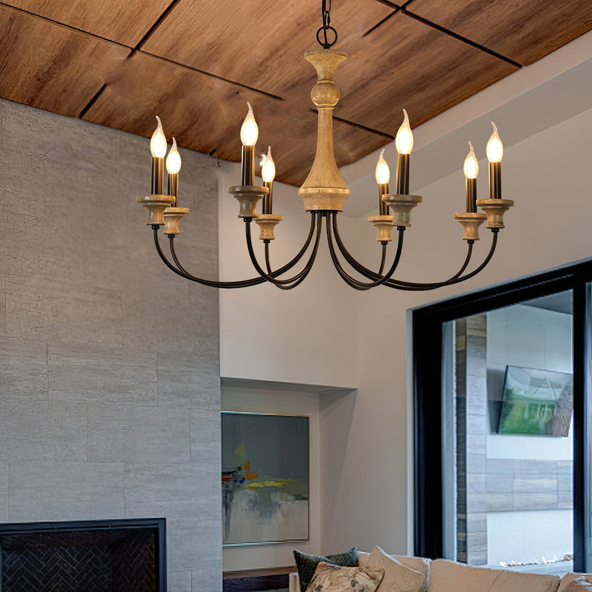 Zatheora Ancien Poussière D'étoiles Bois Métal Lustre - Neutralighting