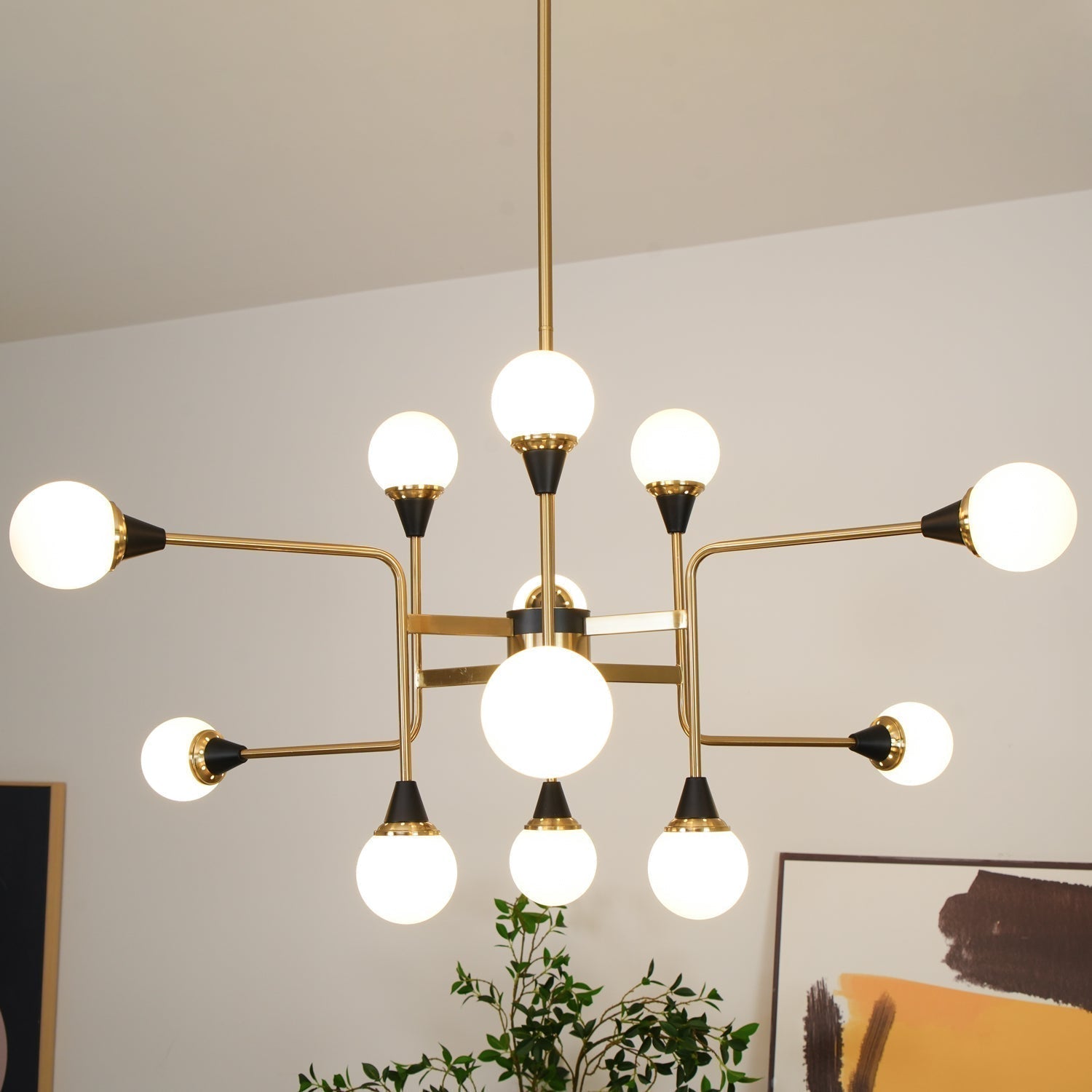 Lustra Chandelier Stilnovo en Laiton Noir et Verre - Neutralighting