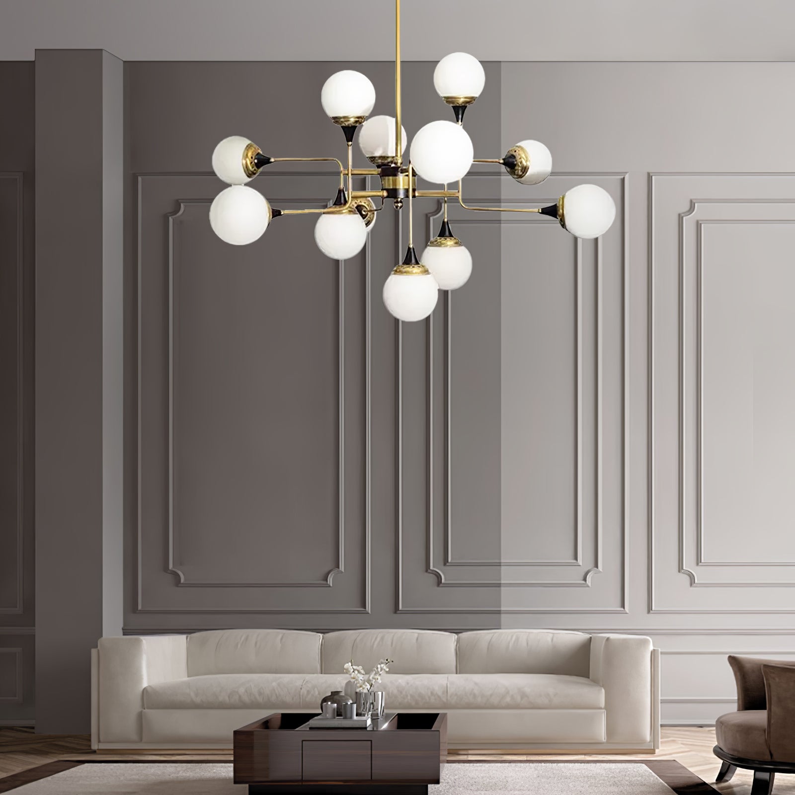 Lustra Chandelier Stilnovo en Laiton Noir et Verre - Neutralighting