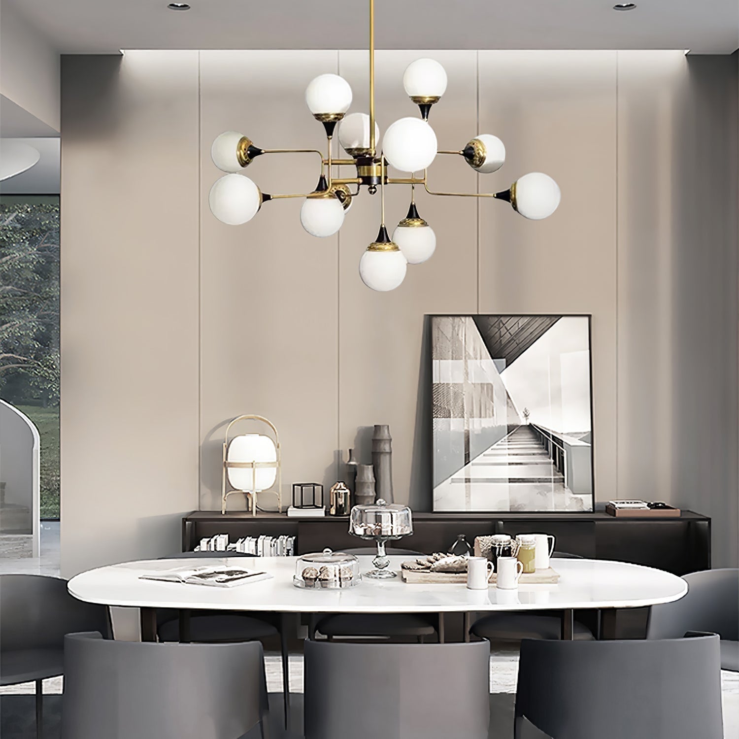 Lustra Chandelier Stilnovo en Laiton Noir et Verre - Neutralighting