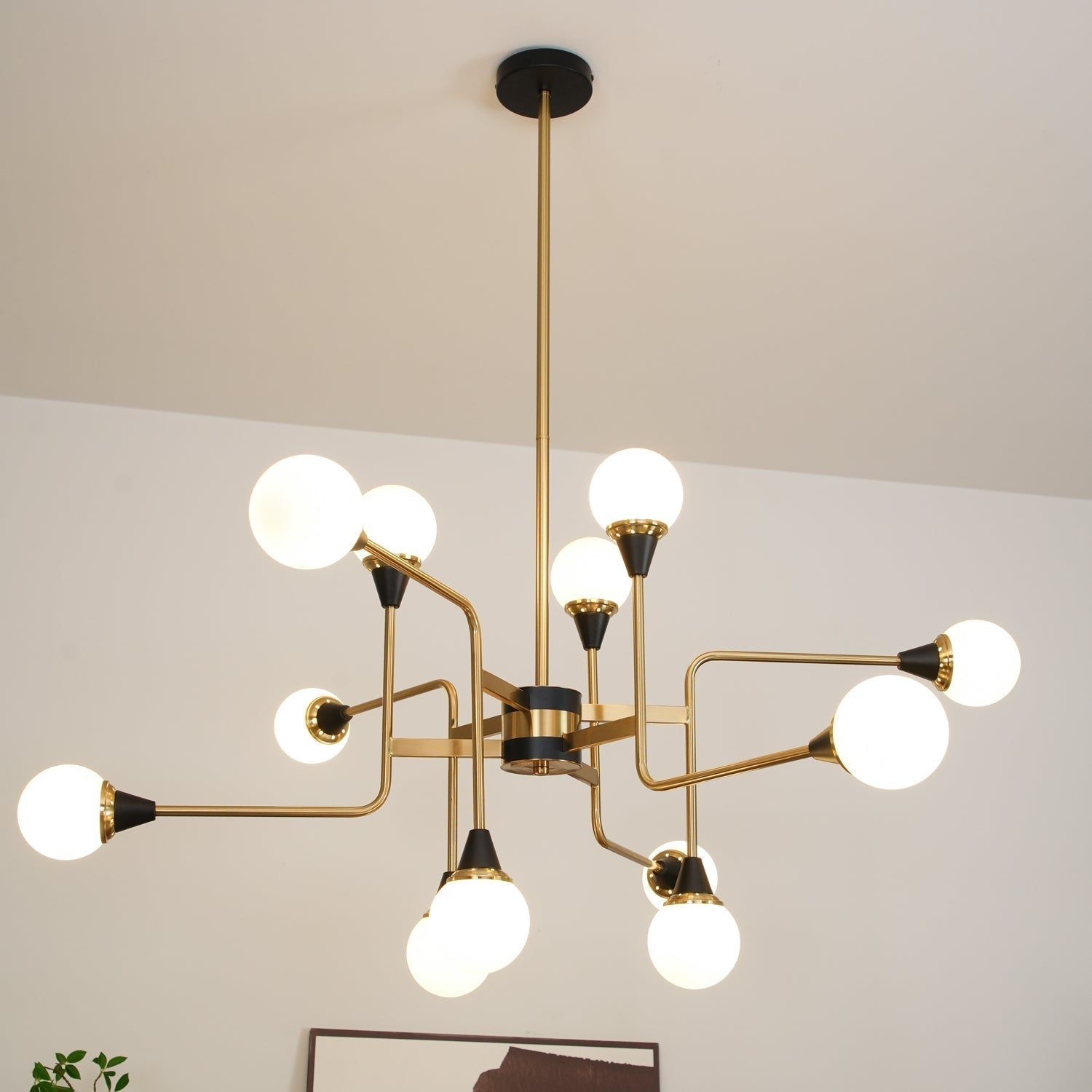 Lustra Chandelier Stilnovo en Laiton Noir et Verre - Neutralighting