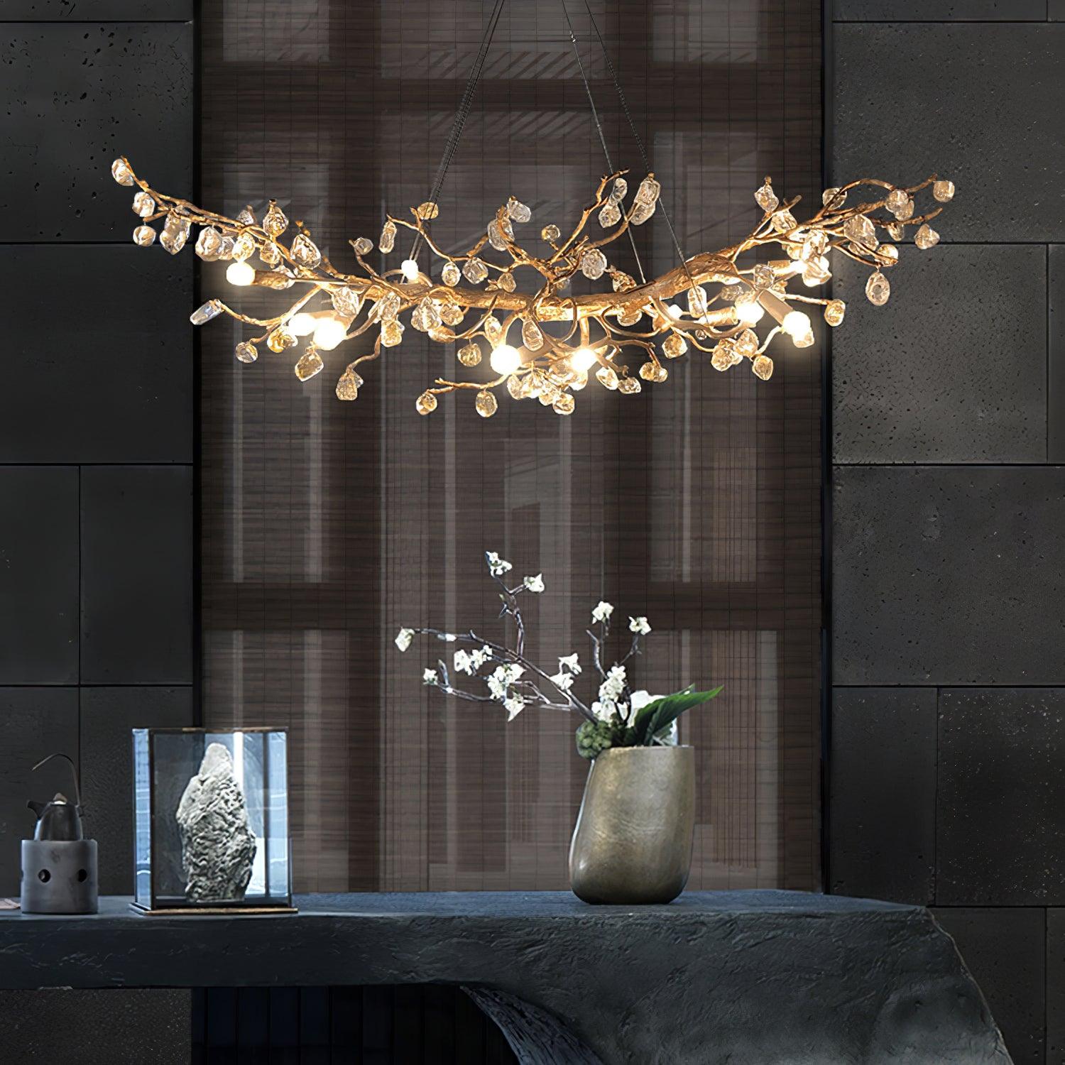 Arborea Chandelier en Laiton à Branches et Cristaux - Neutralighting