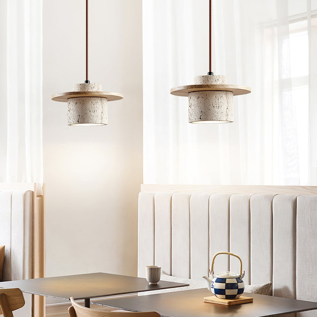 Elvaria Suspension Cylindre Disque en Travertin - Neutralighting