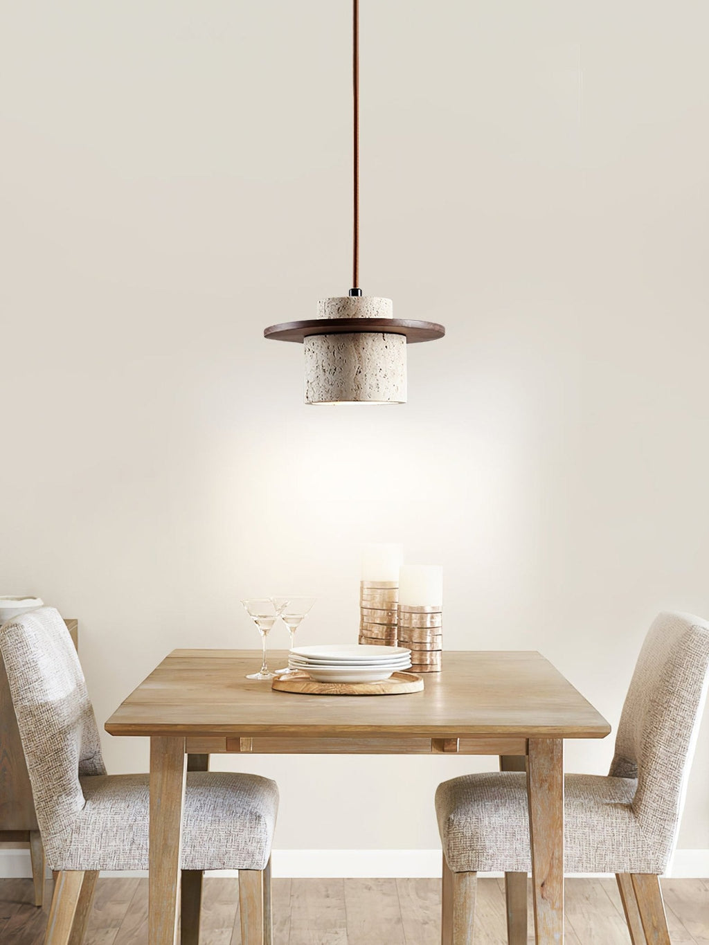 Elvaria Suspension Cylindre Disque en Travertin - Neutralighting