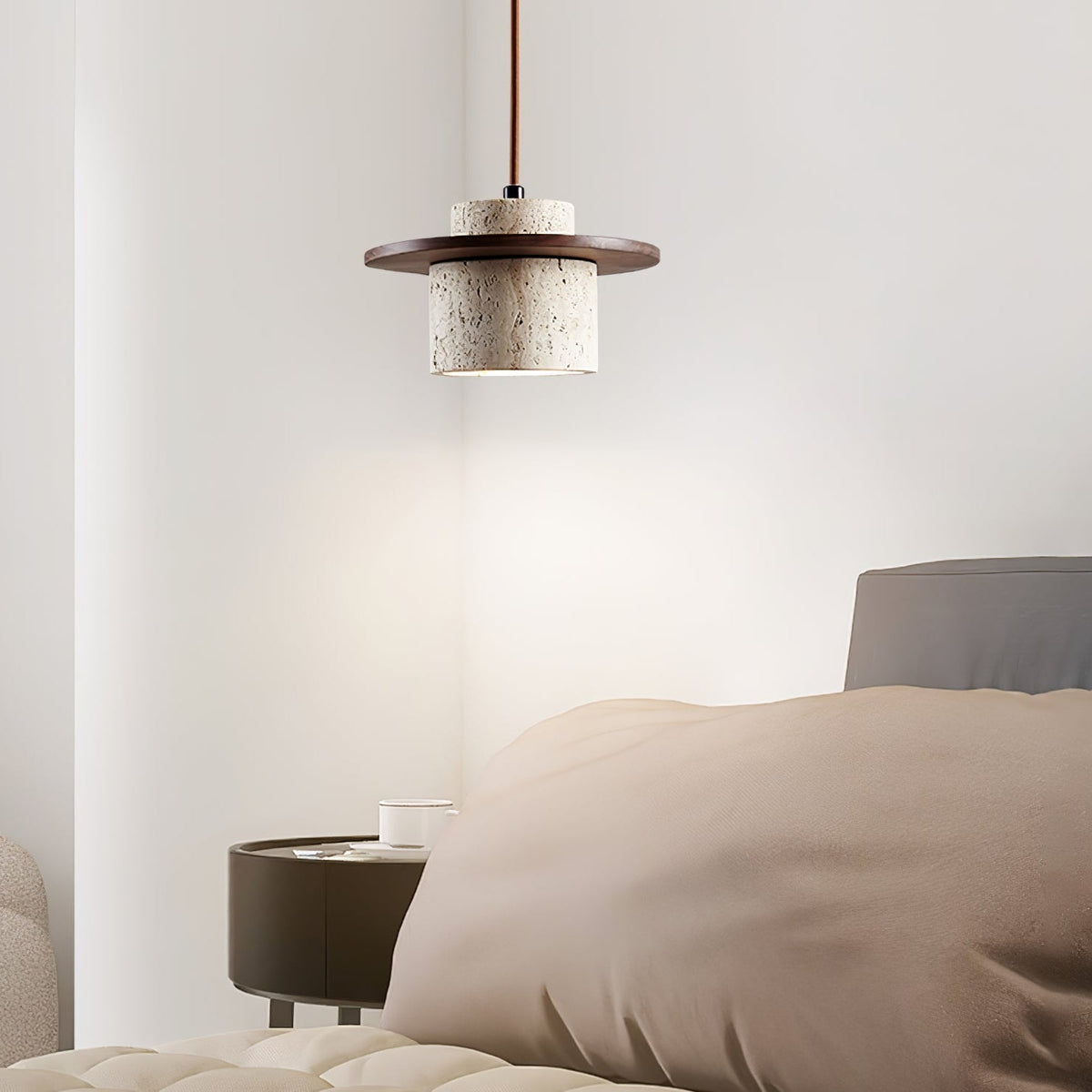 Elvaria Suspension Cylindre Disque en Travertin - Neutralighting