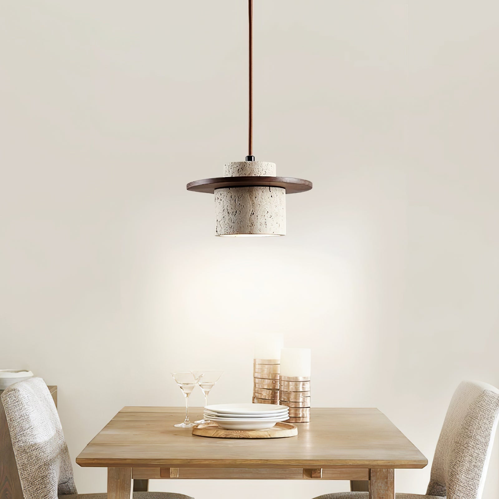Elvaria Suspension Cylindre Disque en Travertin - Neutralighting
