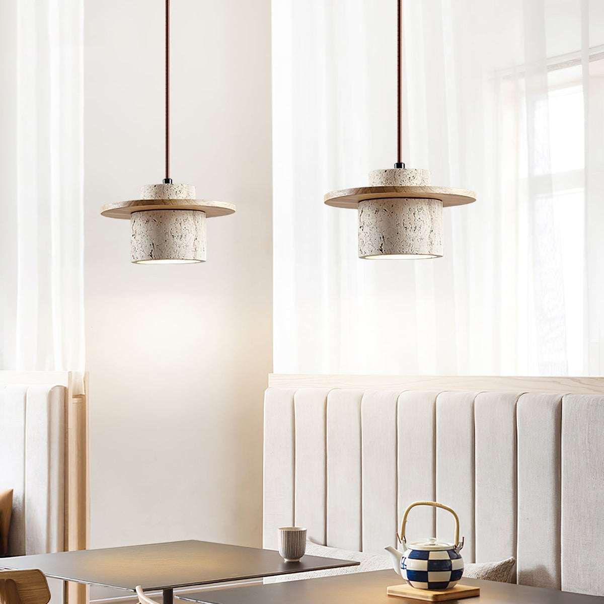 Elvaria Suspension Cylindre Disque en Travertin - Neutralighting