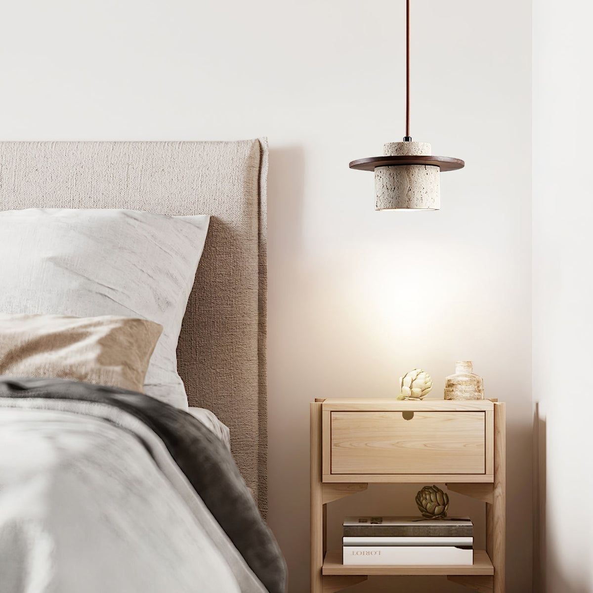 Elvaria Suspension Cylindre Disque en Travertin - Neutralighting