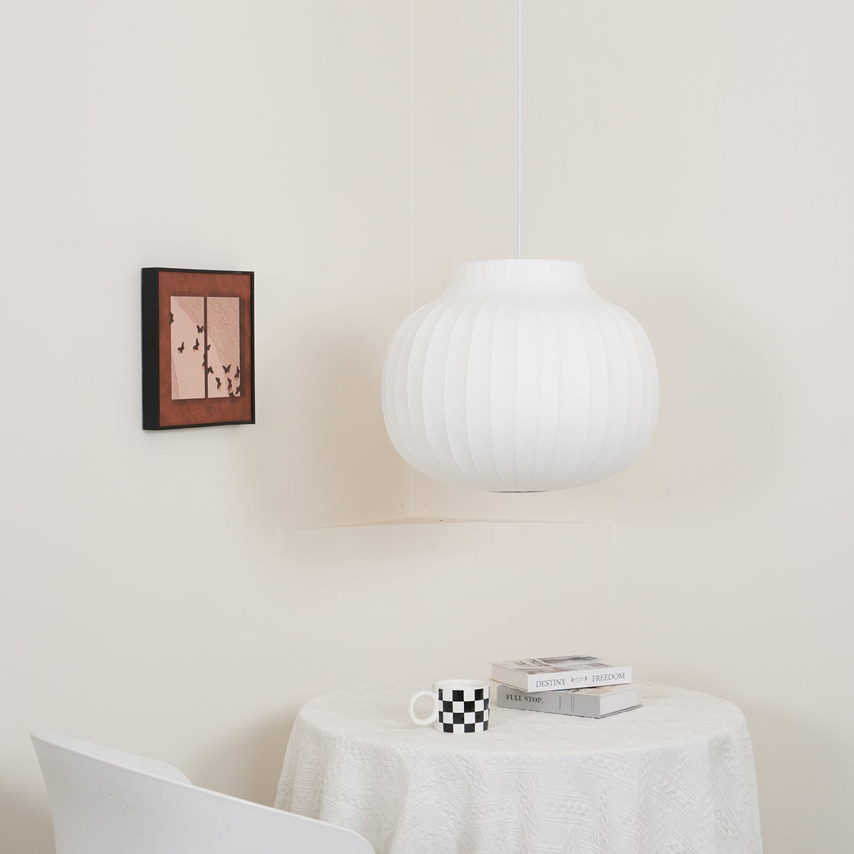Lampe Pendante Abat-jour en Soie Pliée Courbée Moderne Minimaliste - Neutralighting