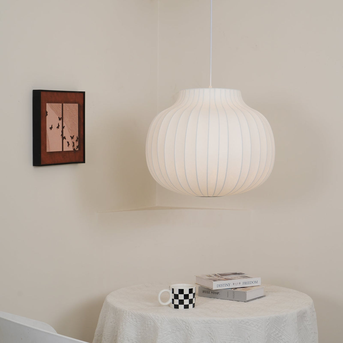 Lampe Pendante Abat-jour en Soie Pliée Courbée Moderne Minimaliste - Neutralighting