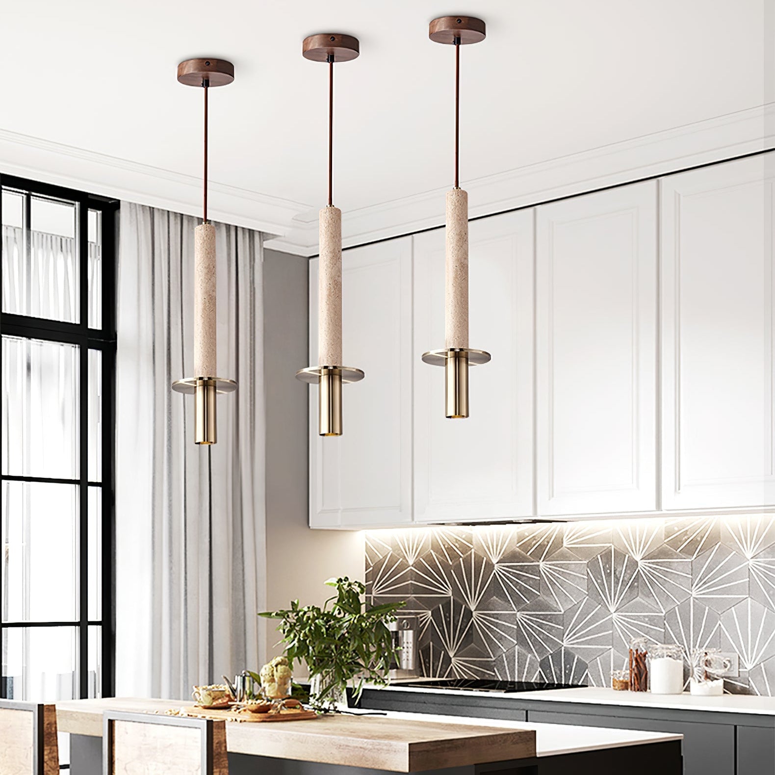 Avdoryra Suspension Double Cylindre en Travertin - Neutralighting