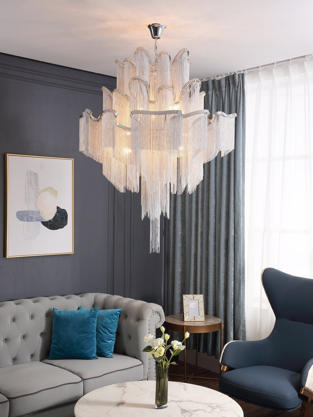 Lustra Suspension Lampe Chaîne en Nickel Coulant - Neutralighting