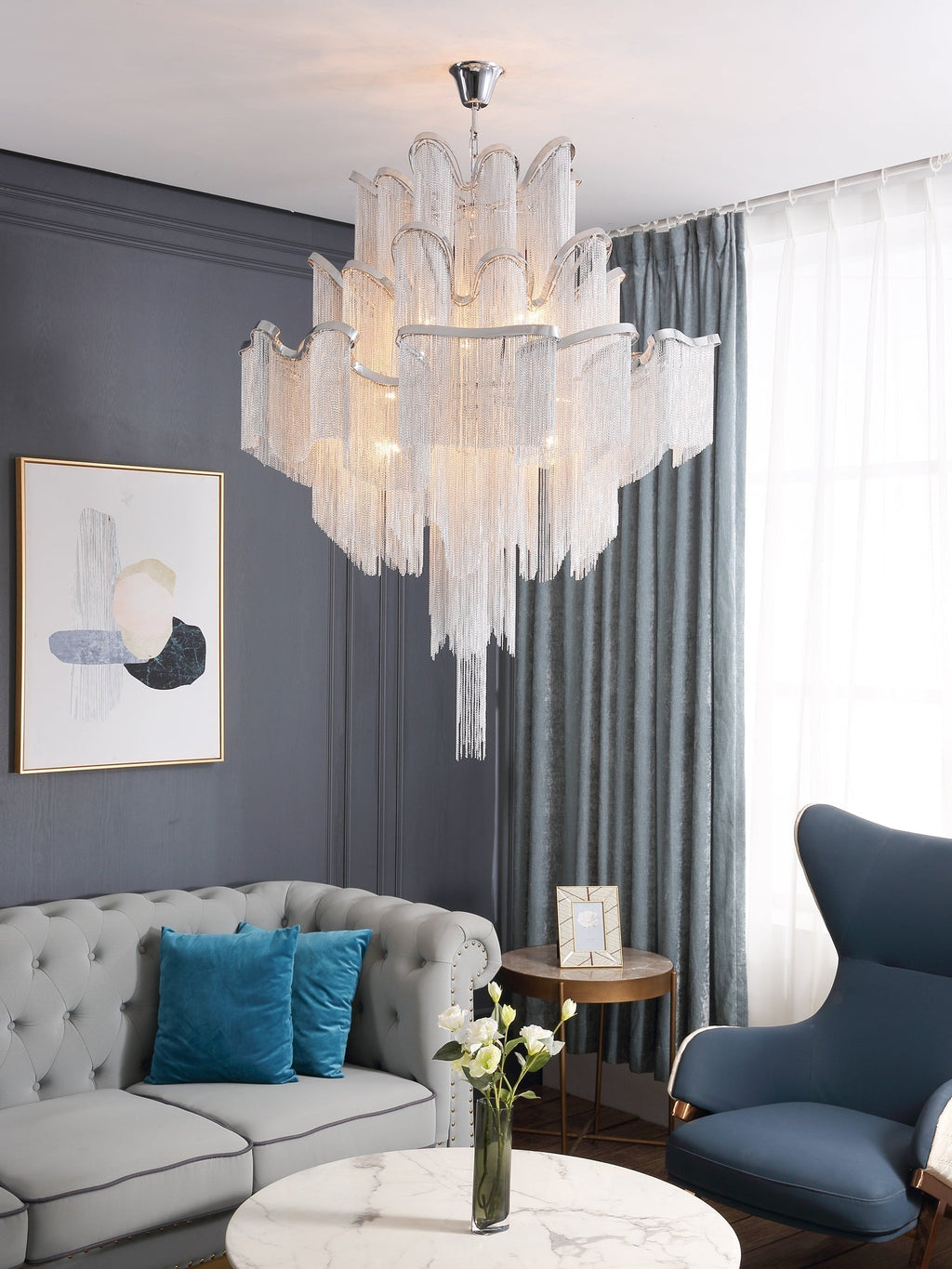 Lustra Suspension Lampe Chaîne en Nickel Coulant - Neutralighting