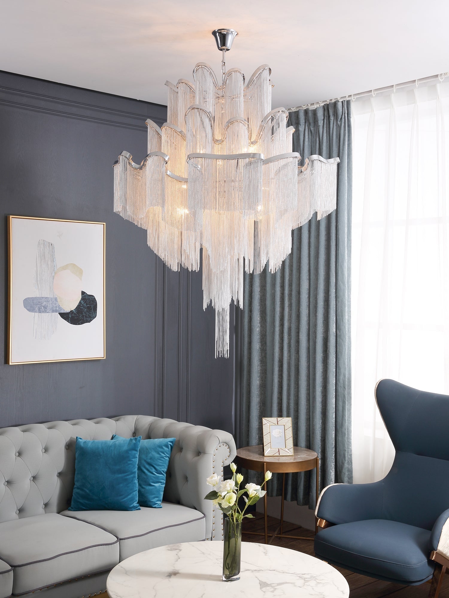 Lustra Suspension Lampe Chaîne en Nickel Coulant - Neutralighting