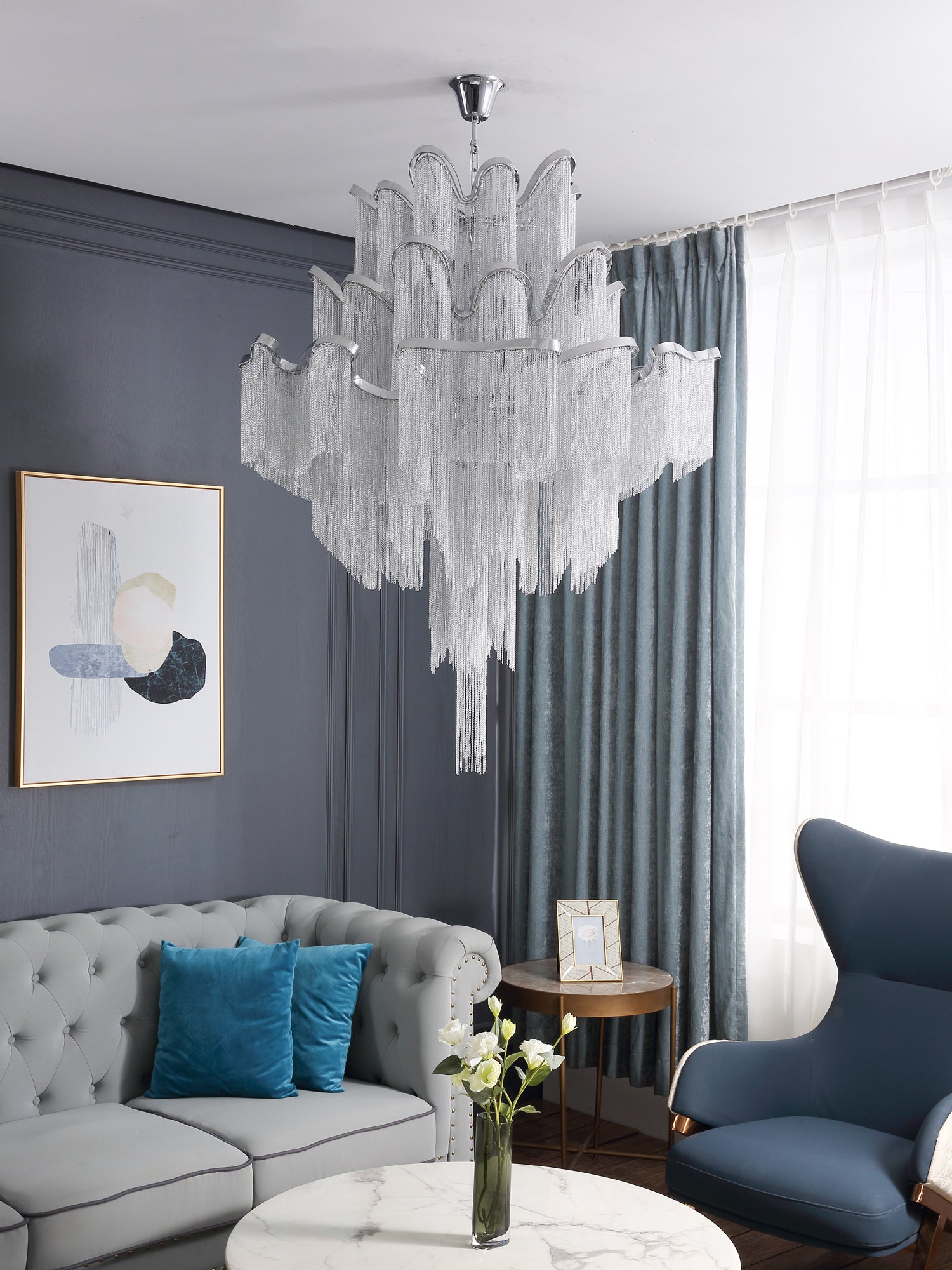 Lustra Suspension Lampe Chaîne en Nickel Coulant - Neutralighting