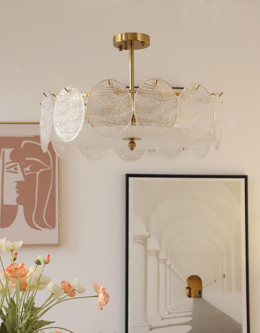 Lustra Lampe De Plafond Avec Finition Dorée Et Verre Strié - Neutralighting
