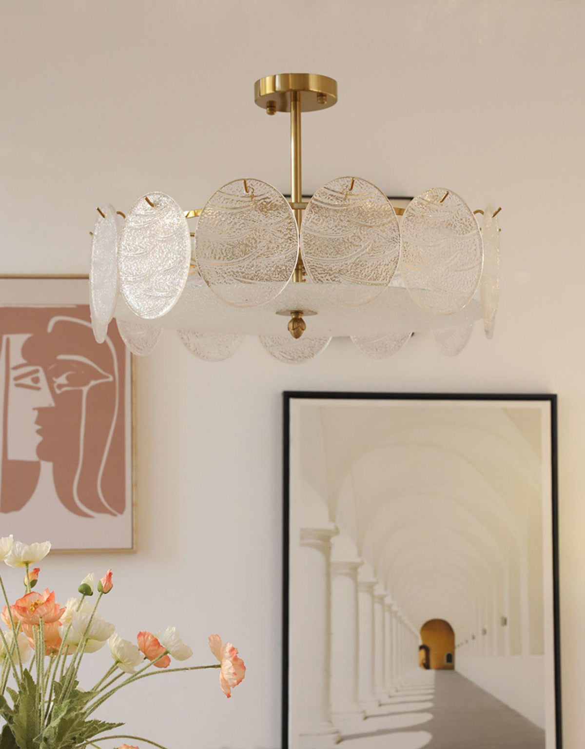 Lustra Lampe De Plafond Avec Finition Dorée Et Verre Strié - Neutralighting
