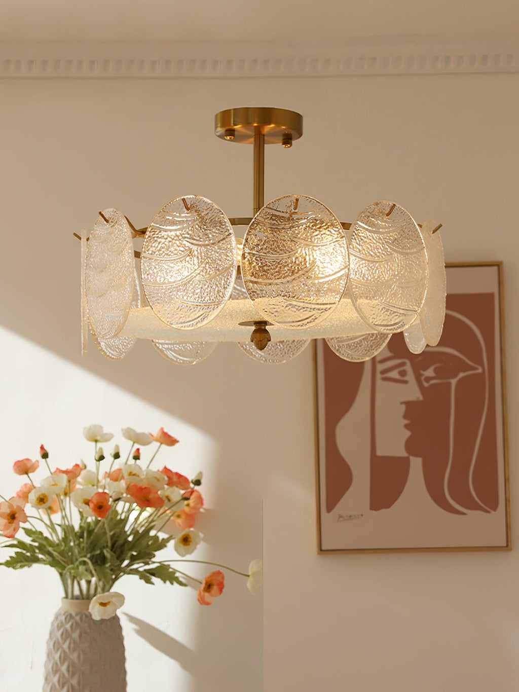 Lustra Lampe De Plafond Avec Finition Dorée Et Verre Strié - Neutralighting