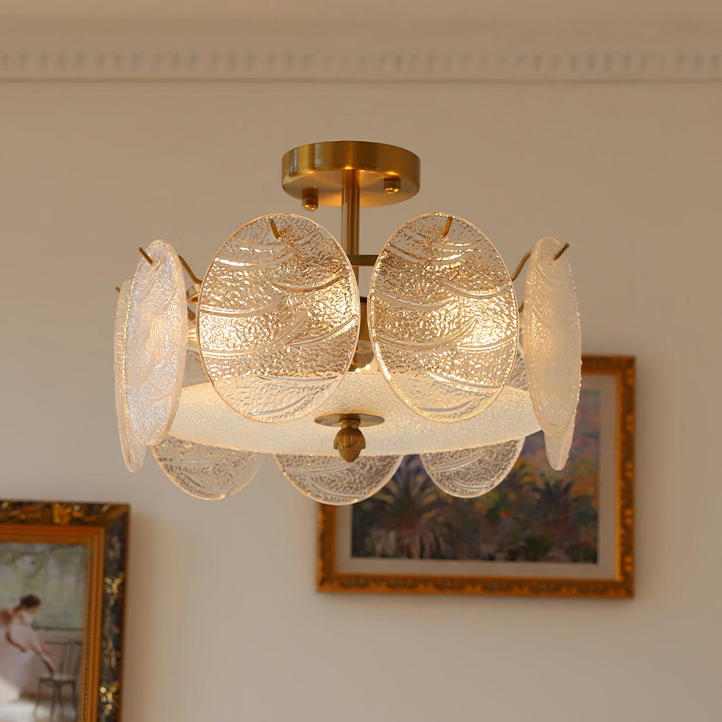 Lustra Lampe De Plafond Avec Finition Dorée Et Verre Strié - Neutralighting