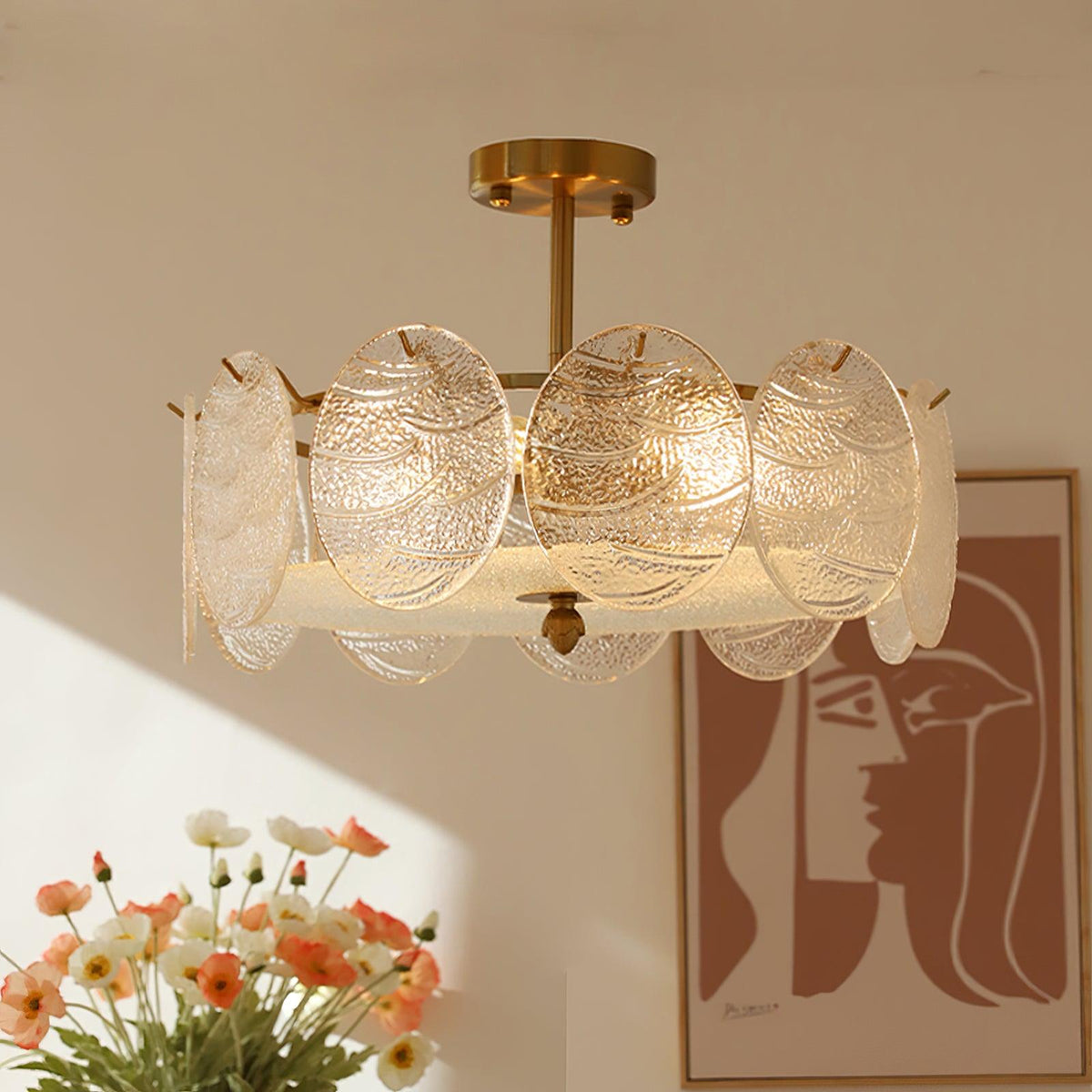 Lustra Lampe De Plafond Avec Finition Dorée Et Verre Strié - Neutralighting