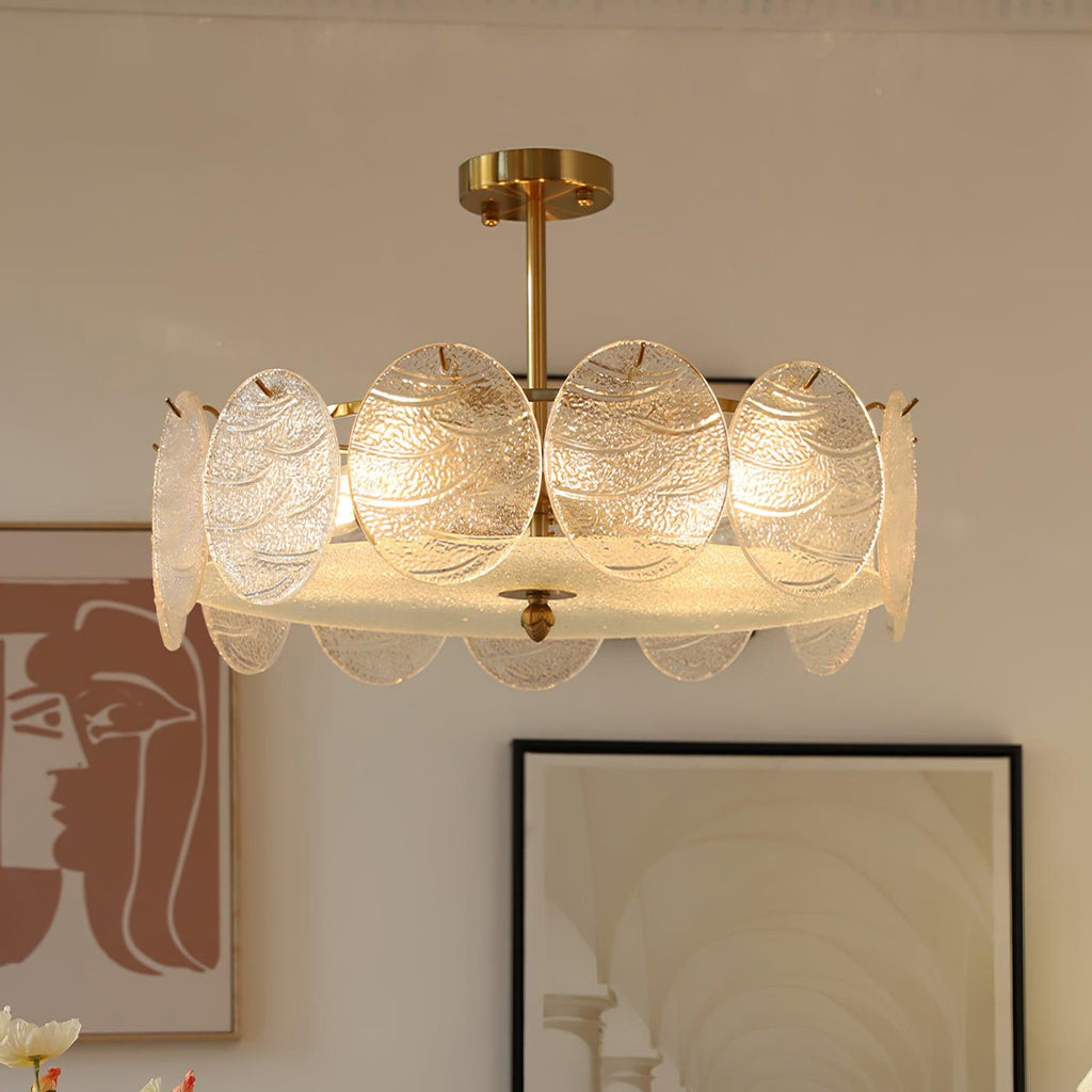 Lustra Lampe De Plafond Avec Finition Dorée Et Verre Strié - Neutralighting