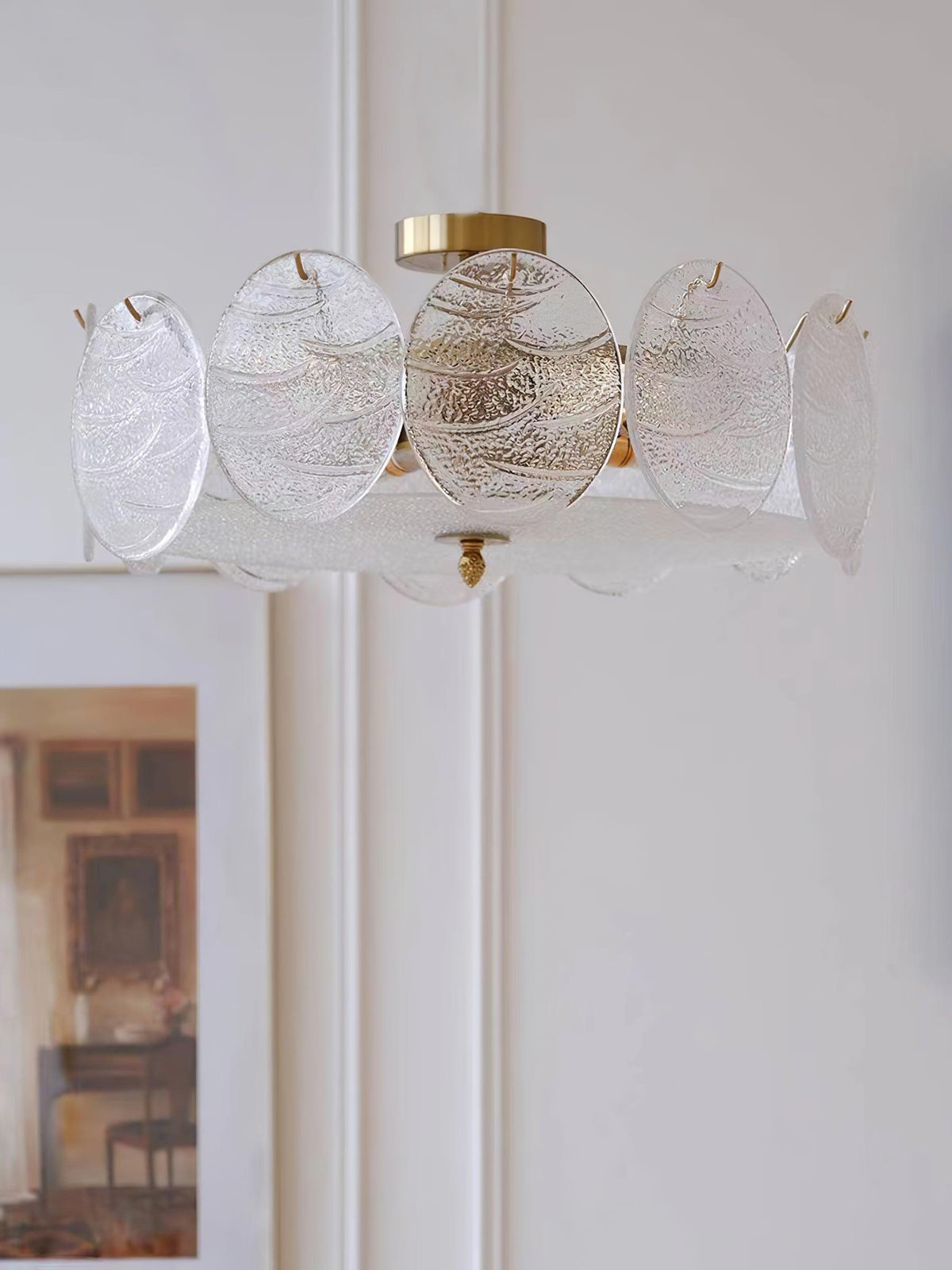Lustra Lampe De Plafond Avec Finition Dorée Et Verre Strié - Neutralighting