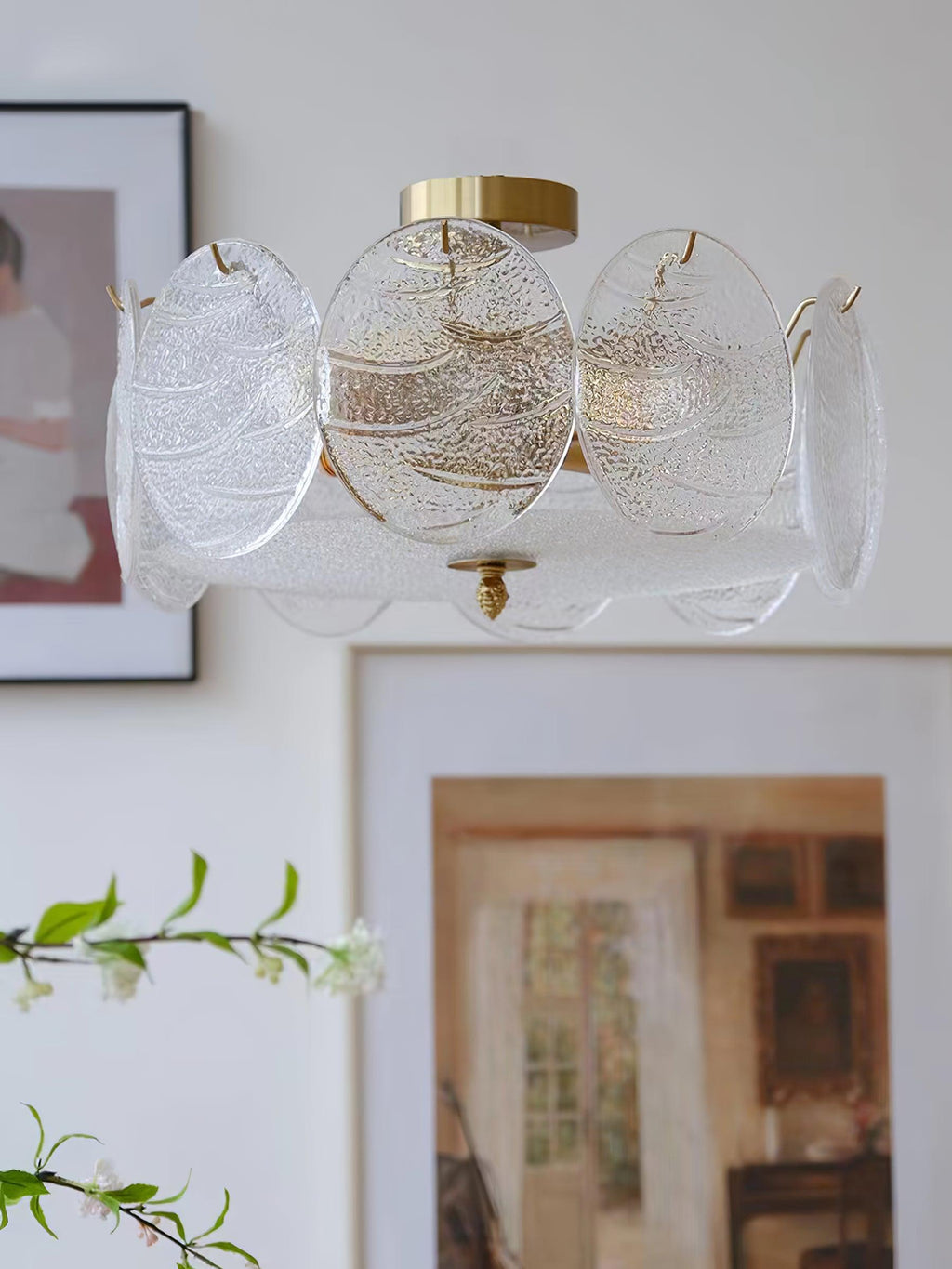 Lustra Lampe De Plafond Avec Finition Dorée Et Verre Strié - Neutralighting