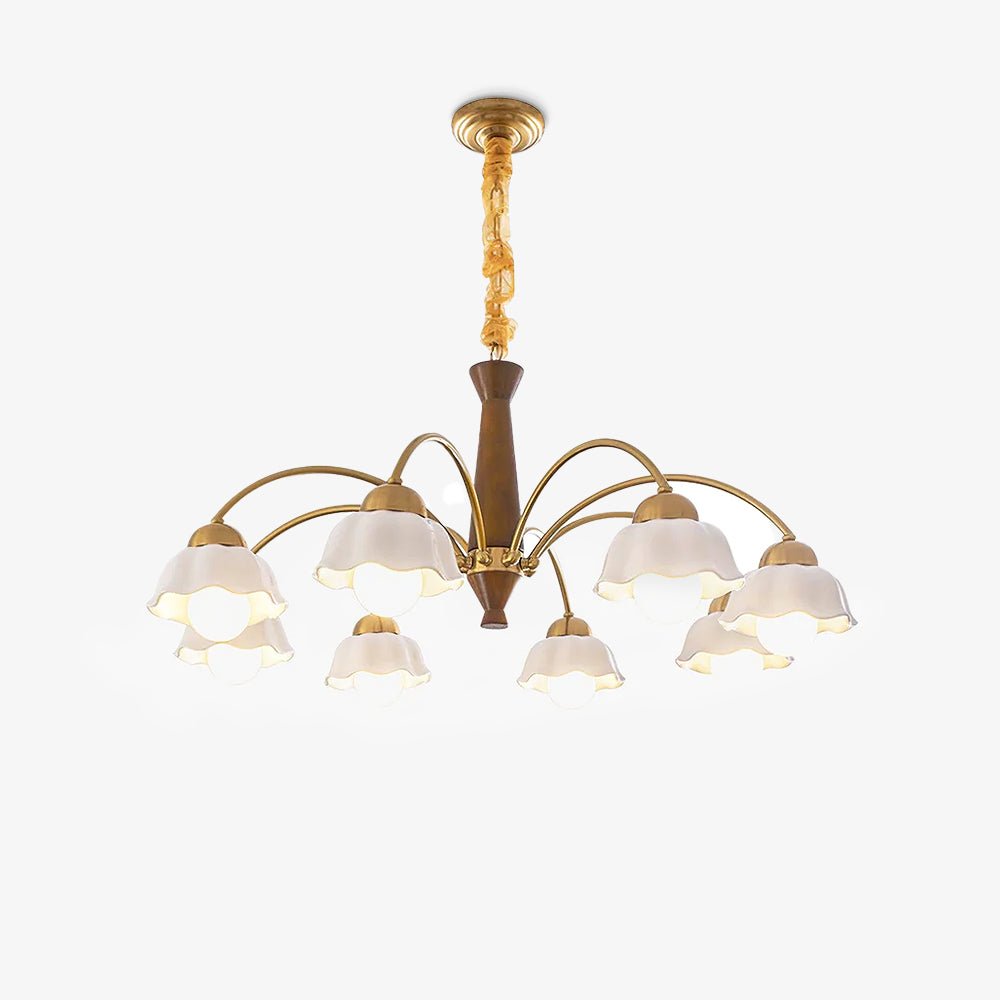 Lustra Chandelier Laiton Bois Opaline Céramique - Neutralighting