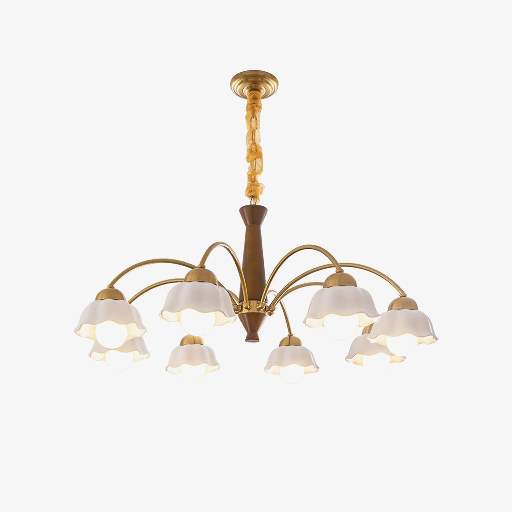 Lustra Chandelier Laiton Bois Opaline Céramique - Neutralighting