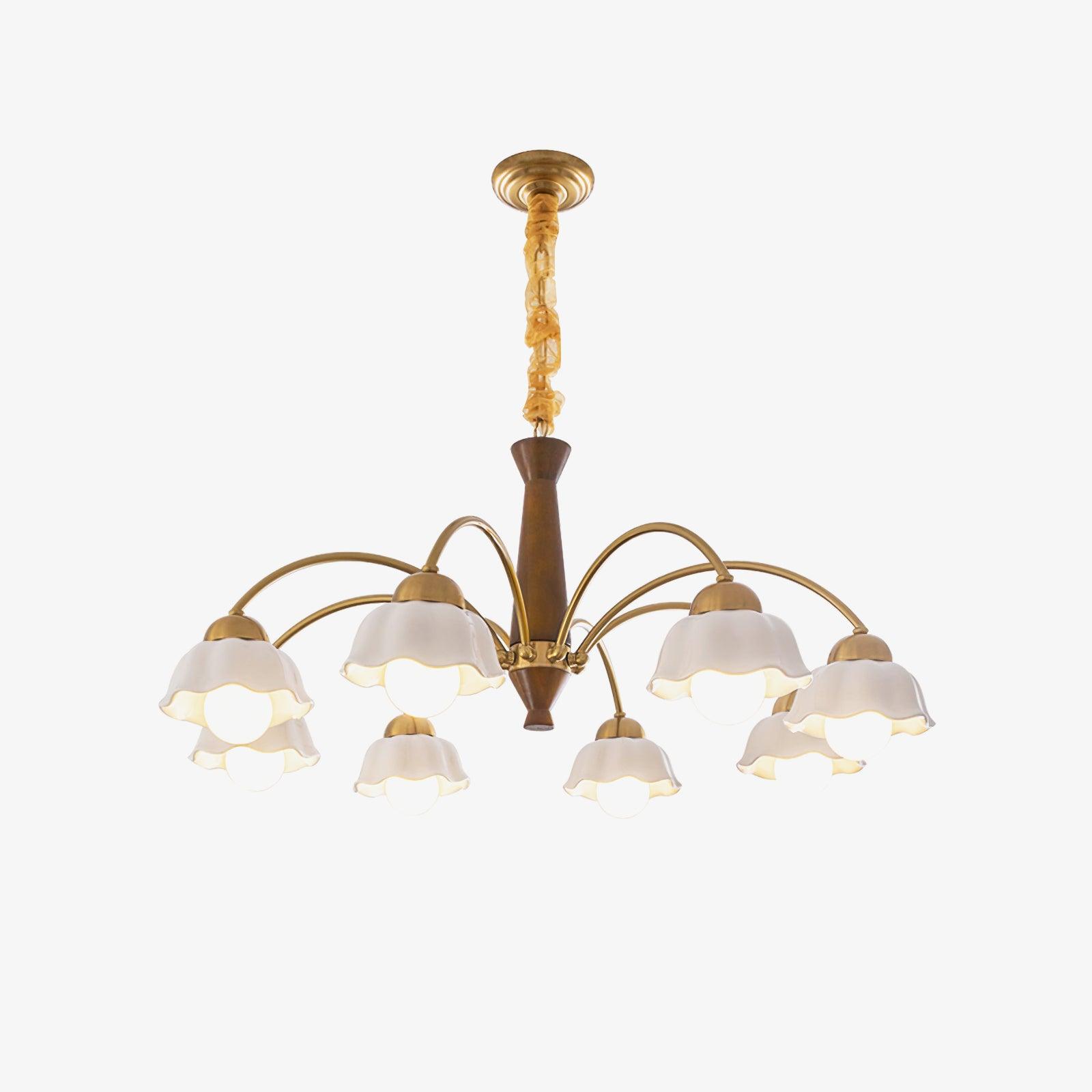 Lustra Chandelier Laiton Bois Opaline Céramique - Neutralighting